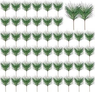NEBURORA 50 Pcs Artificial Green Pine Needle Branches Evergreen Pine Wood Artificial Greenery for Christmas Wreath Decoration Home Holiday Garden Decor