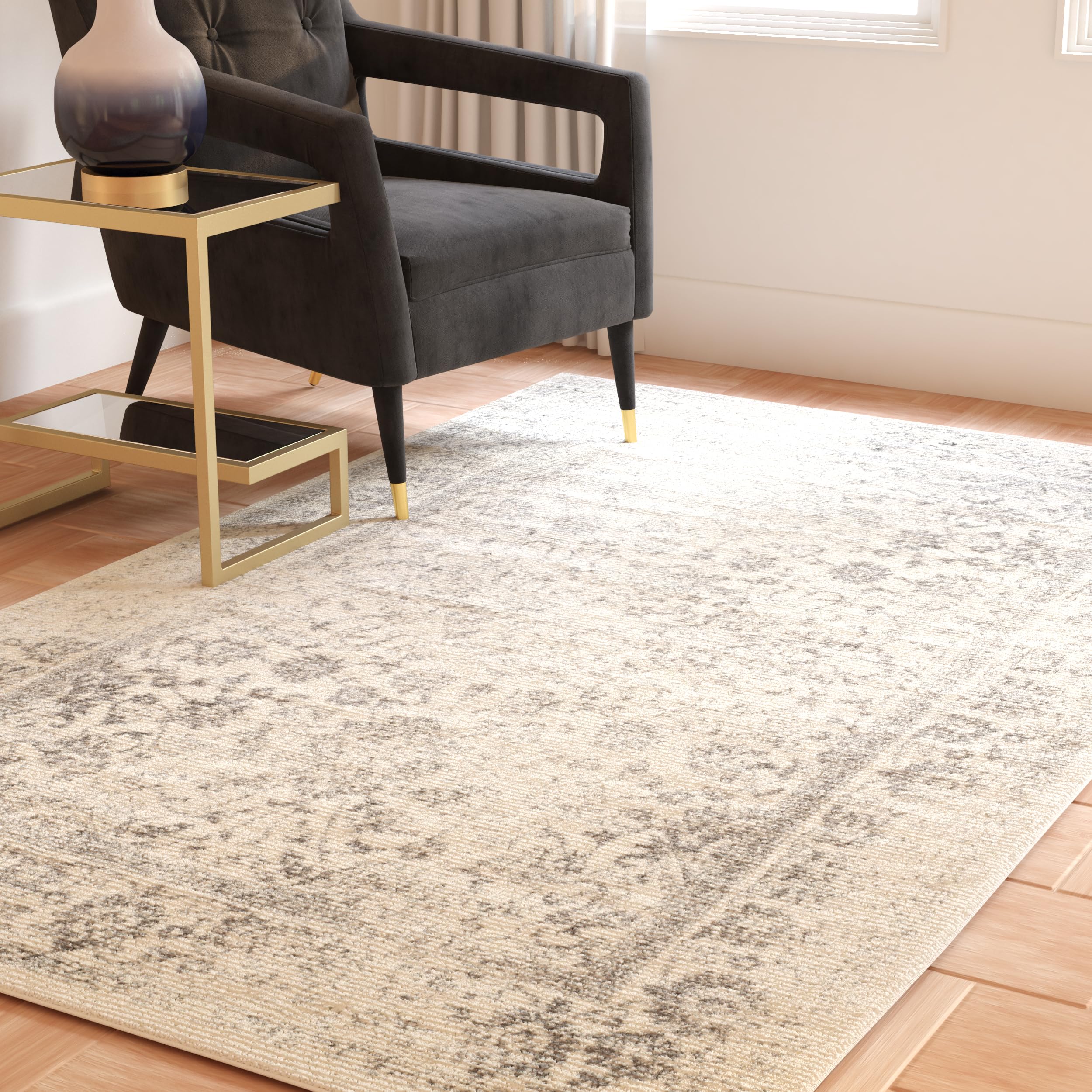 Tapis Safavieh Adirondack Poils Courts 120x180cm - Ivoire Et Argenté - Style Vieilli, Résistant Aux Taches