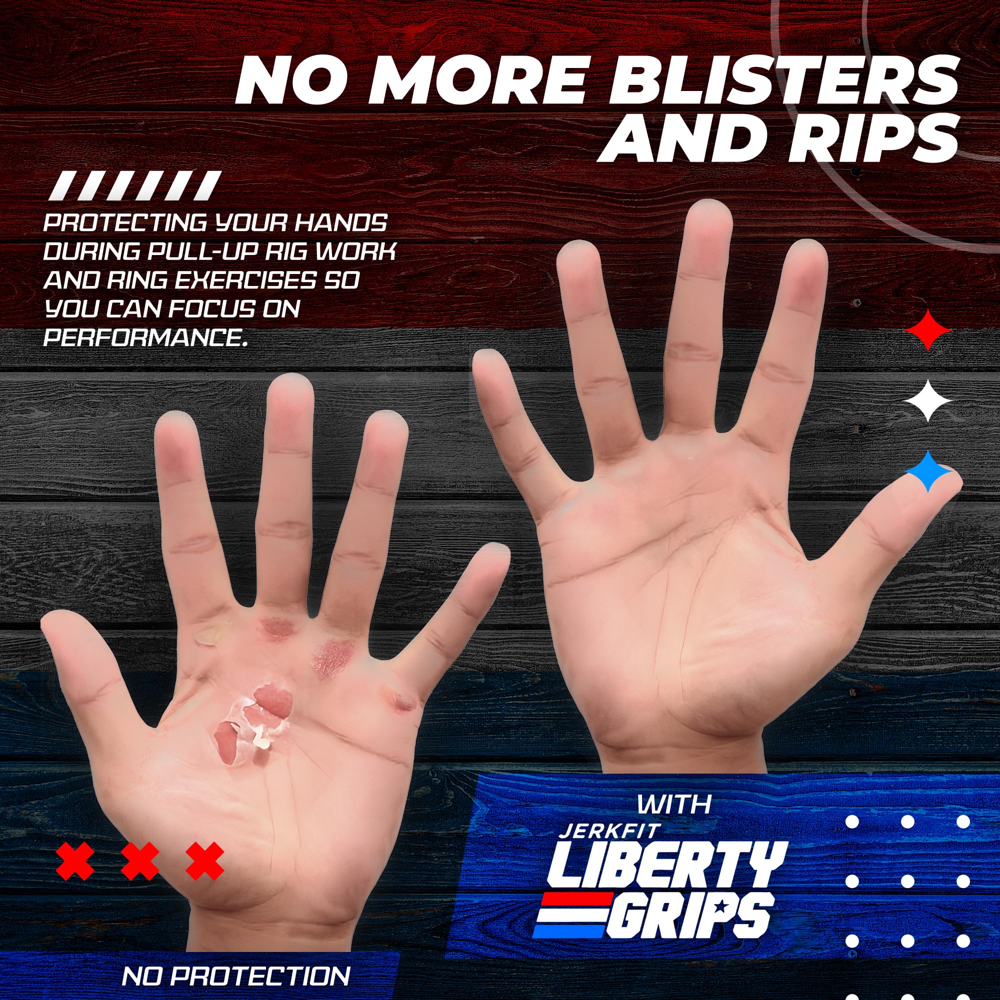 JerkFit Liberty Grips 2.0 - Fingerlose Gymnastikhandgriffe für Klimmzüge, Crosstraining, Gewichtheben, WODs und Calisthenics - Handschutz ohne Löcher zur Vermeidung von Rissen und Blasen