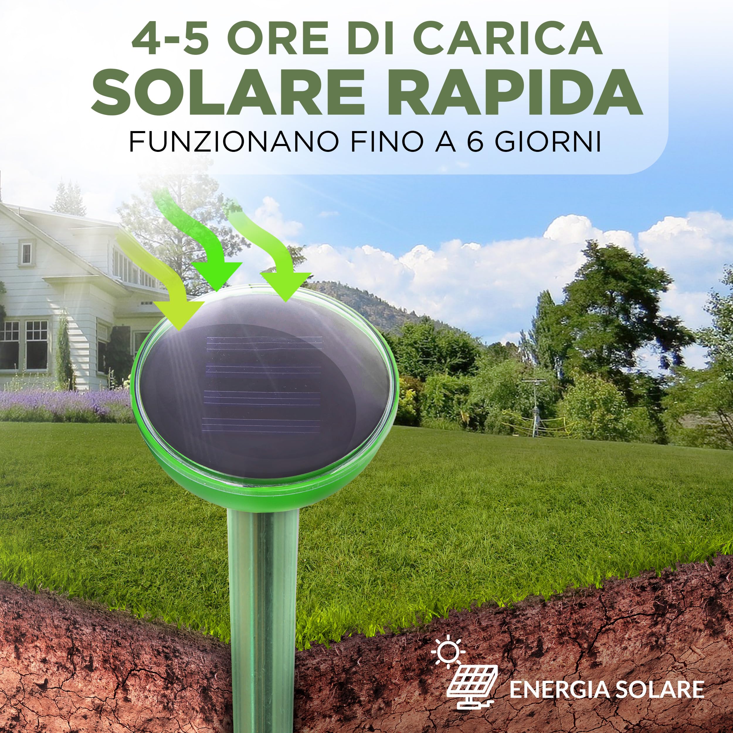ISOTRONIC Repellente solare per talpe, arvicole e serpenti – Repellente per talpe con picchetto da giardino – Repellente per talpe con raggio d'azione effettivo di 700 m² (6 pezzi)