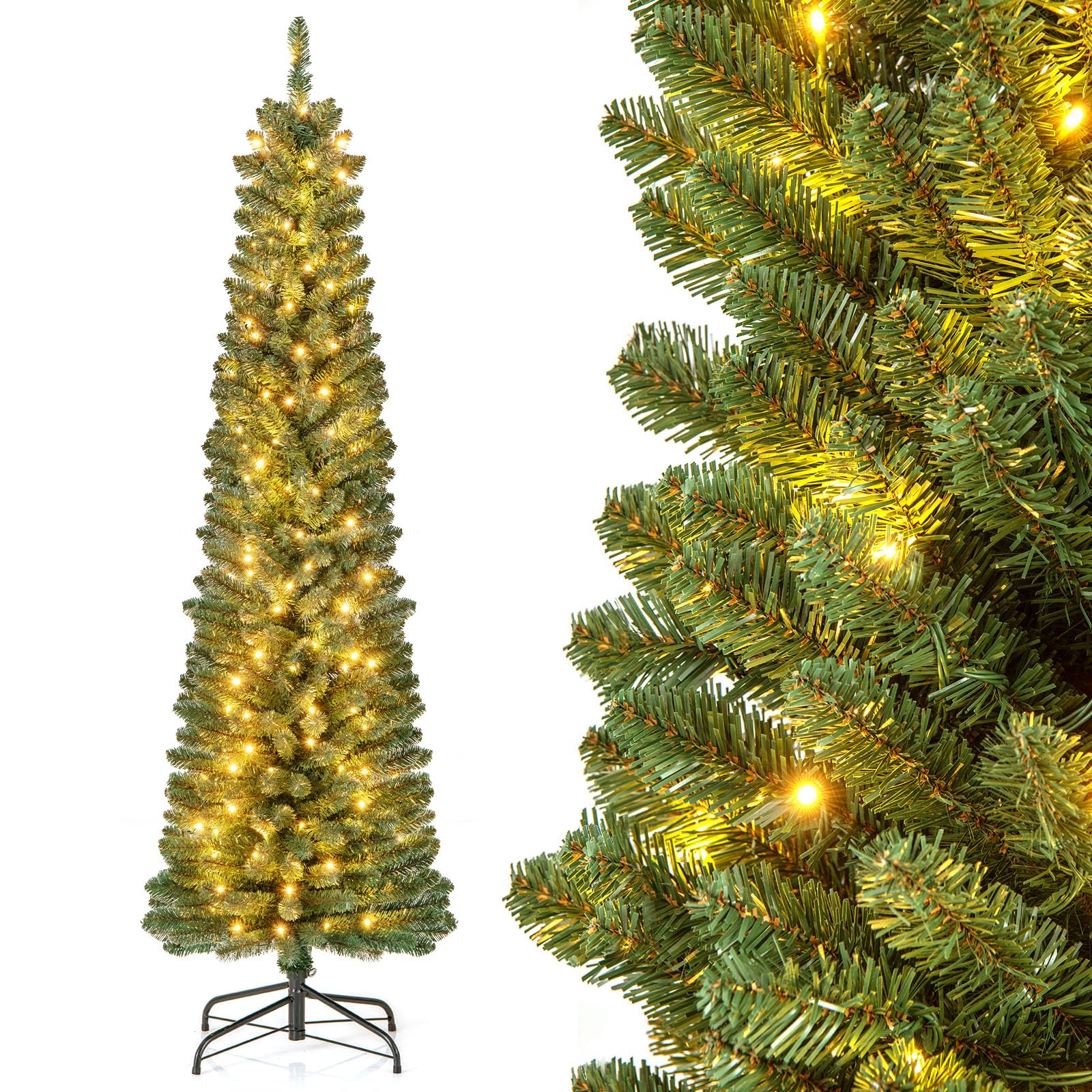 Goplus Black Pencil Christmas Tree, Pre-lit Artificial
