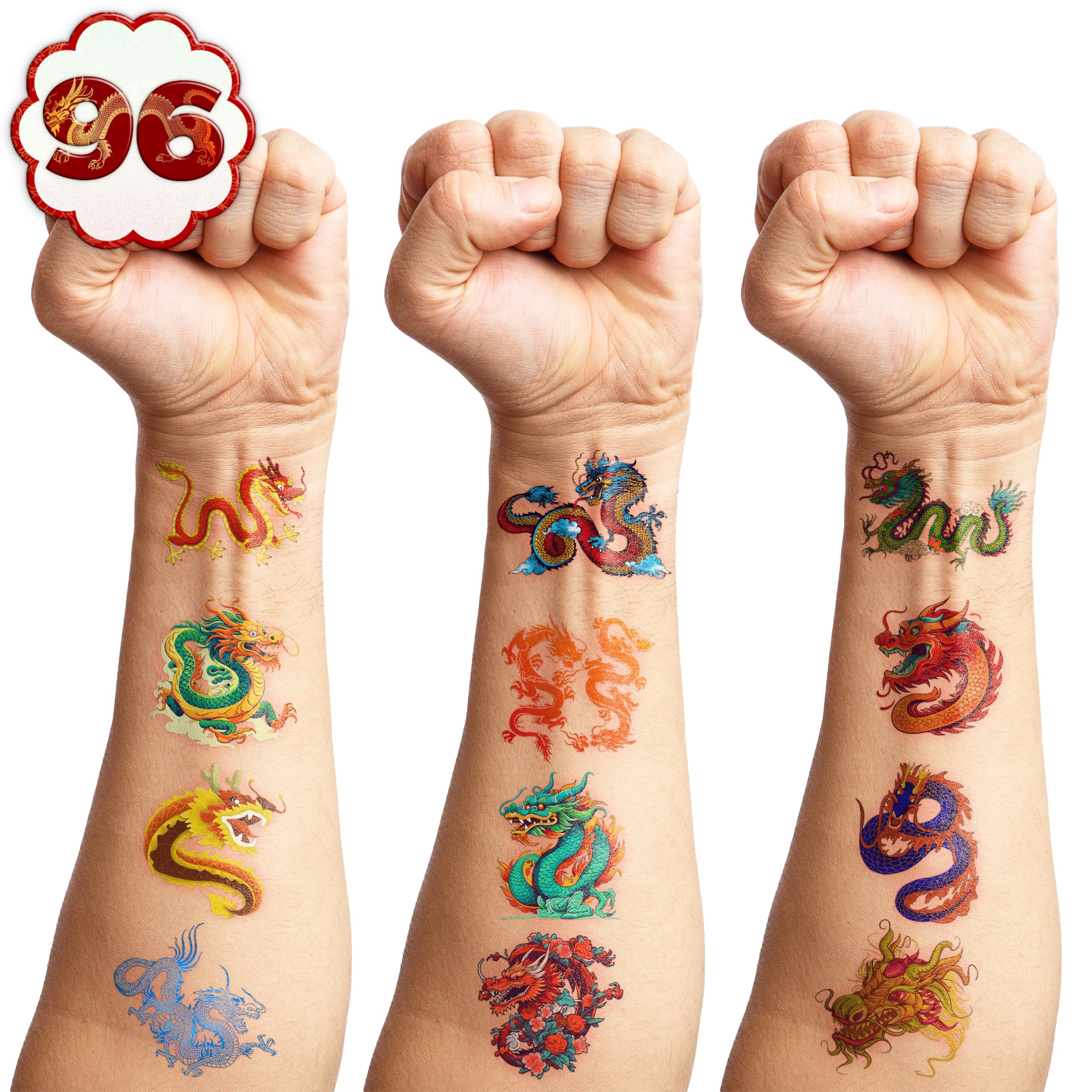 Ancient Dragon Temporary Tattoos - 85PCS Chinese Fairy Dragon Themed Stickers for Kids Birthday Party Supplies, Decorations, Favors, Prizes & Cute Gifts for Boys and Girls