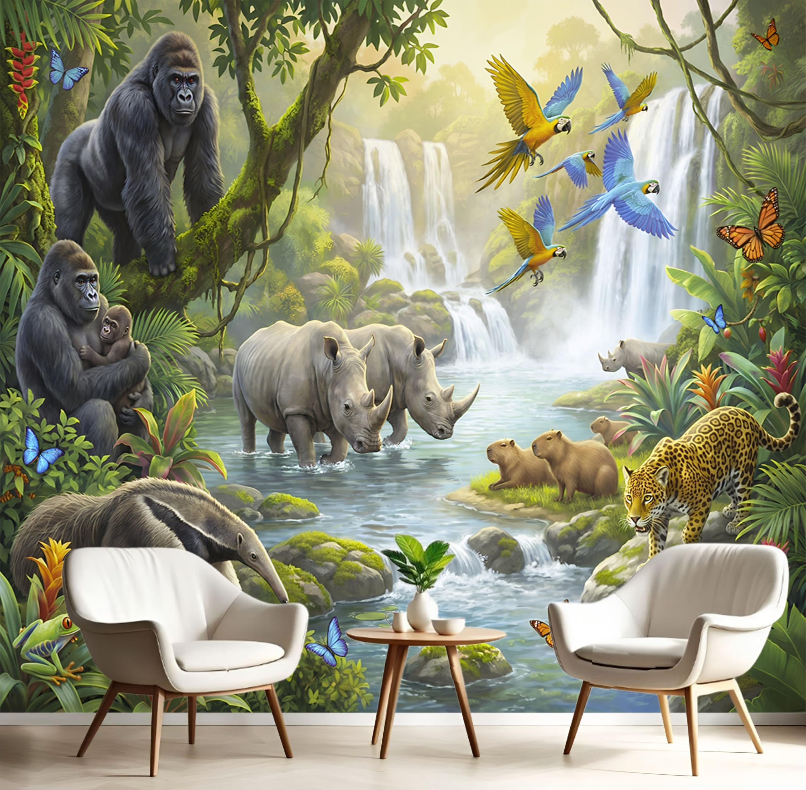 Papier peint cascade tropicale pour créer un salon nature et un bureau exotique apaisant