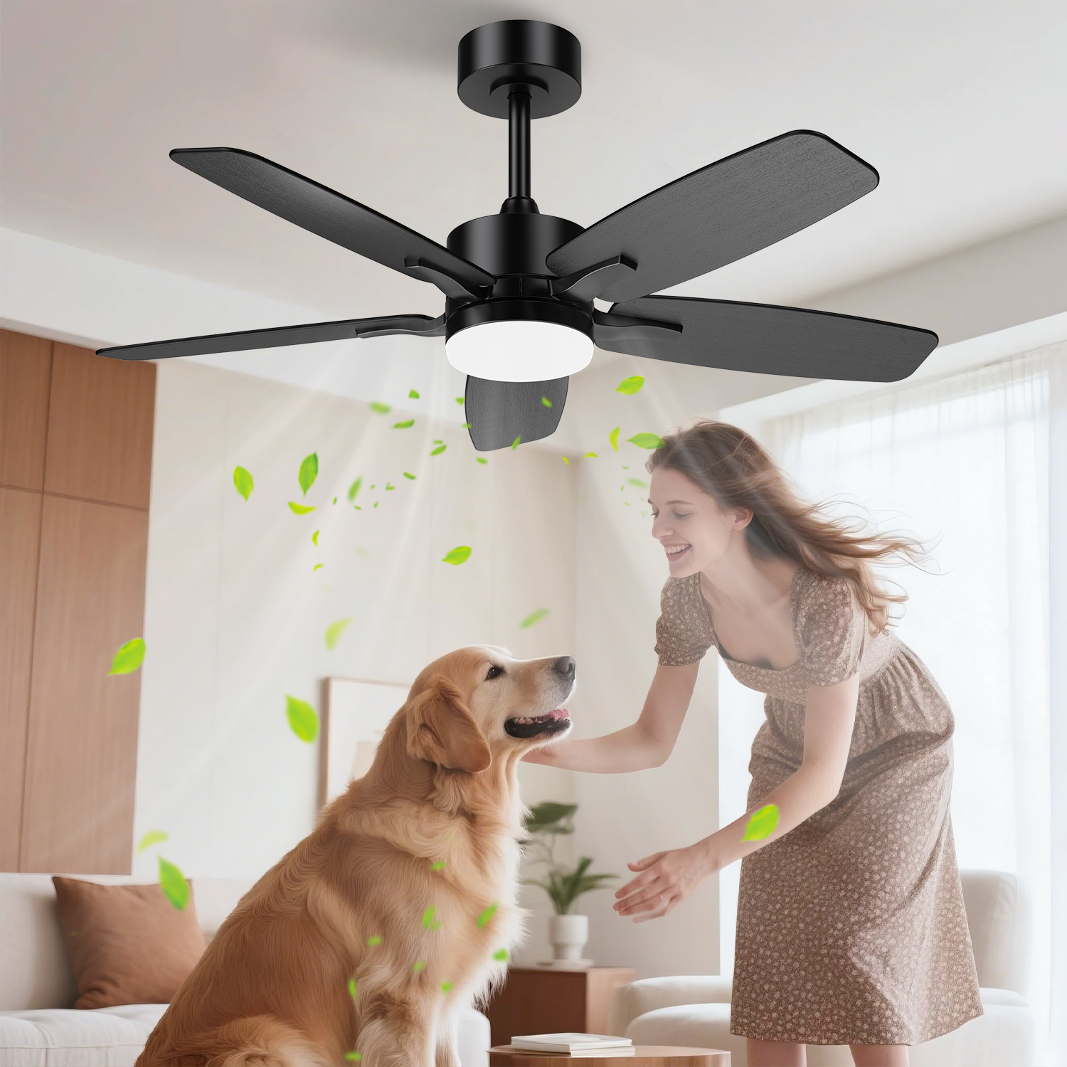 Hisummer 42 Inch Ceiling Fan with Lights and Remote for Bedroom