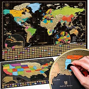 Two Scratch Off Maps - Map of the World (Large) + US States Map (Small) - Deluxe Scratch-Off Travel Posters for Adults, Kids - Made in Europe