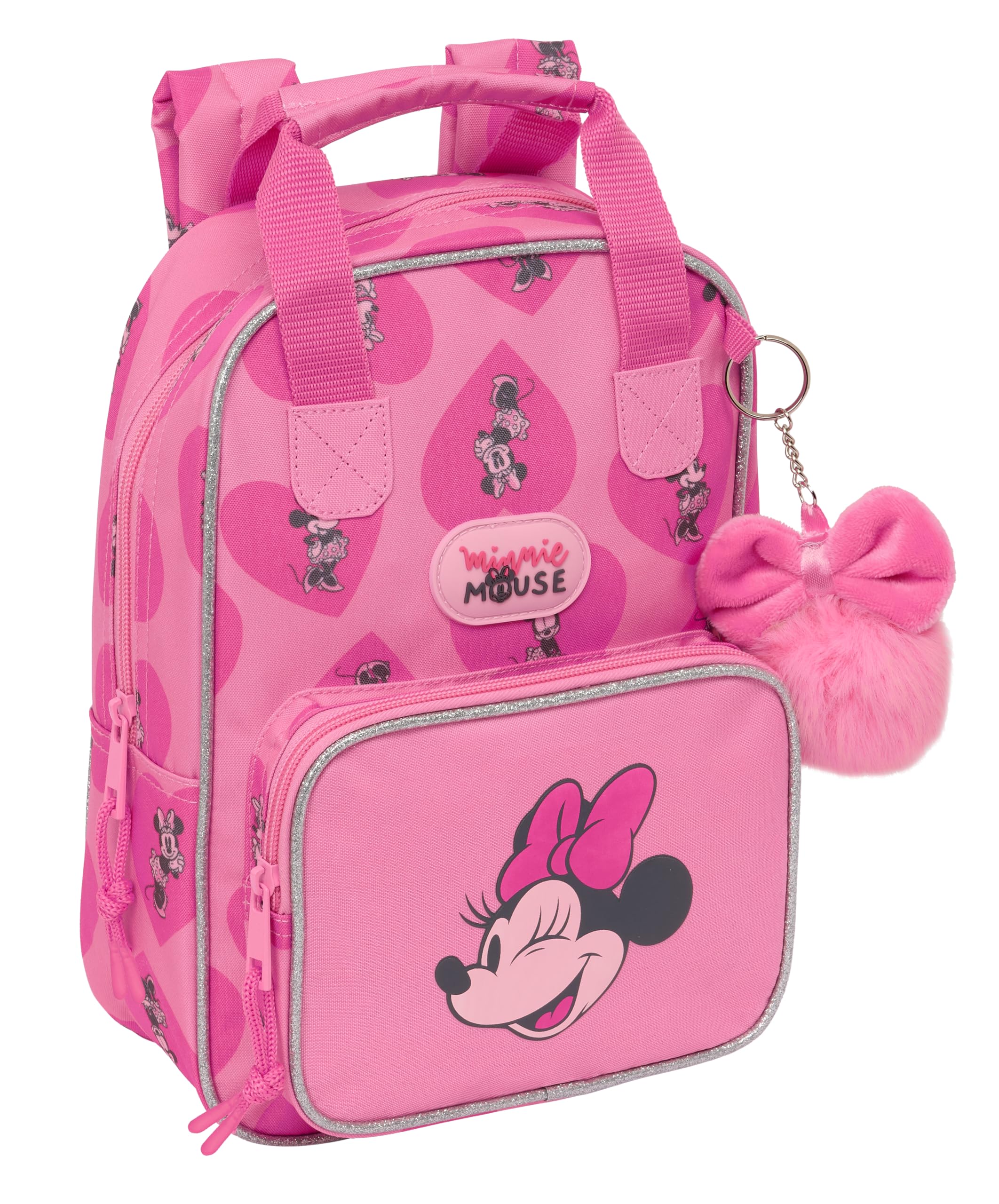 Safta MINNIE MOUSE LOVING - Mochila Infantil, Adaptable con Asas, Tejido Reciclable, Ideal para Niños de Diferentes Edades, Cómoda y Versátil, Calidad y Resistencia, 20x8x28 cm, Color Rosa
