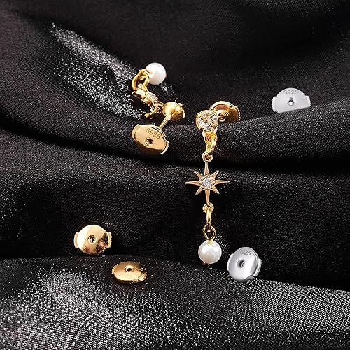 Miniatura 5 de CREATCABIN 1 caja, 2 pares de aretes de bloqueo para tachuelas seguras de plata de ley 925, hipoalergénicos, refuerzos de repuesto seguros para