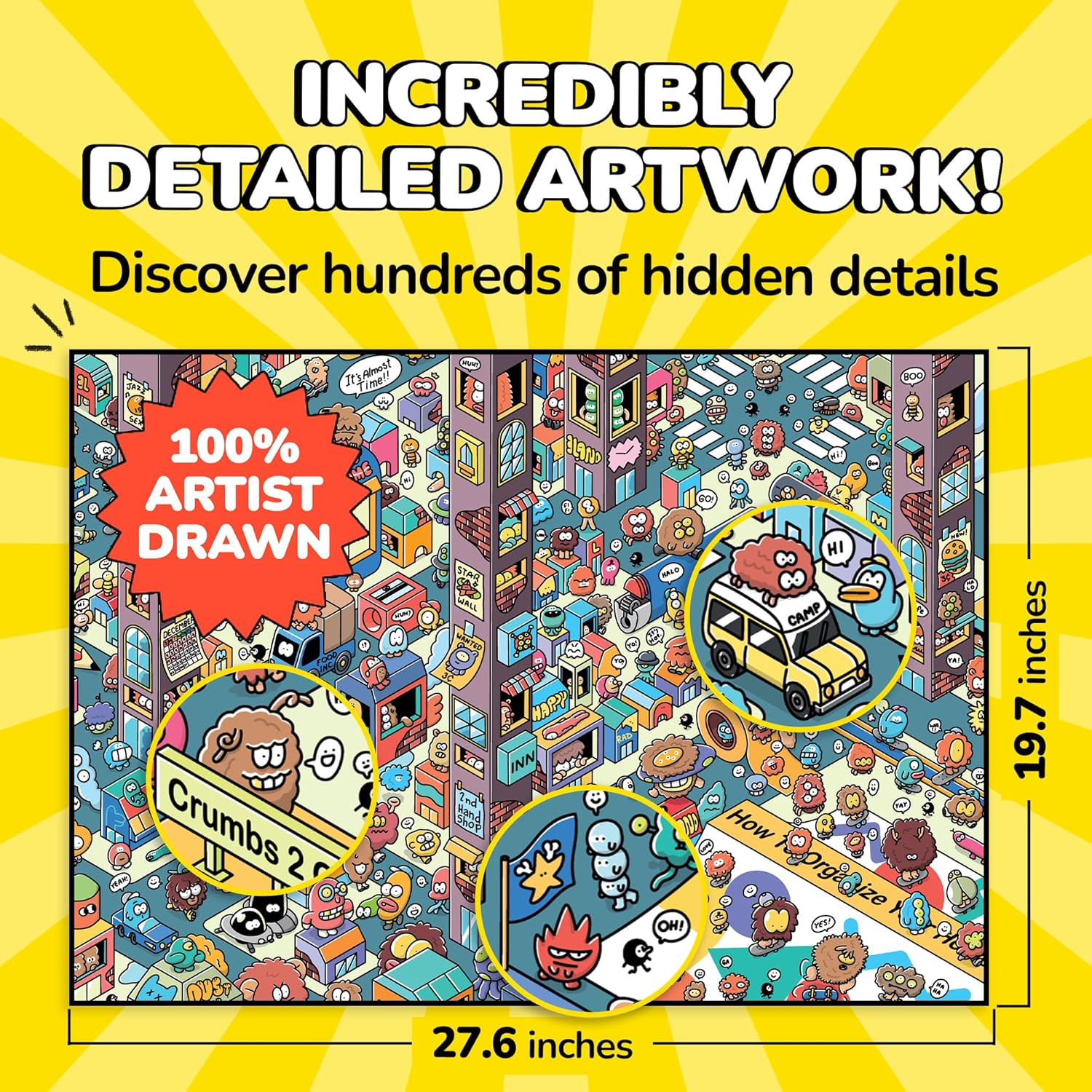 Odd Pieces Jigsaw Puzzles 1000 Pieces with Storytelling Comics, for Women, White Elephant, Mystery Puzzle for Adults & Kids - 19.7'' x 27.6'' Frameable Magic Puzzle Art (Turbo 3000)
