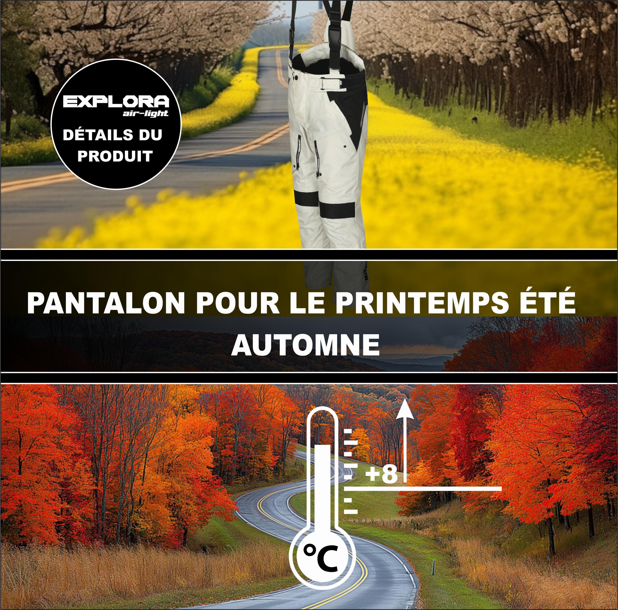 TLA EXPLORA Light Pantaloni Moto con Protezioni omologati CE Classe A, Fodera Impermeabile Rimovibile, Taglie sino 7XL Uomo, Donna. Pantaloni Moto Enduro, Turismo, Adventure, Mezza Stagione, Estivo.
