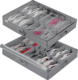 INAYA Under Bed Shoe Storage Organizer 2 Pack, Fits 32 Pairs, Large Unde...
