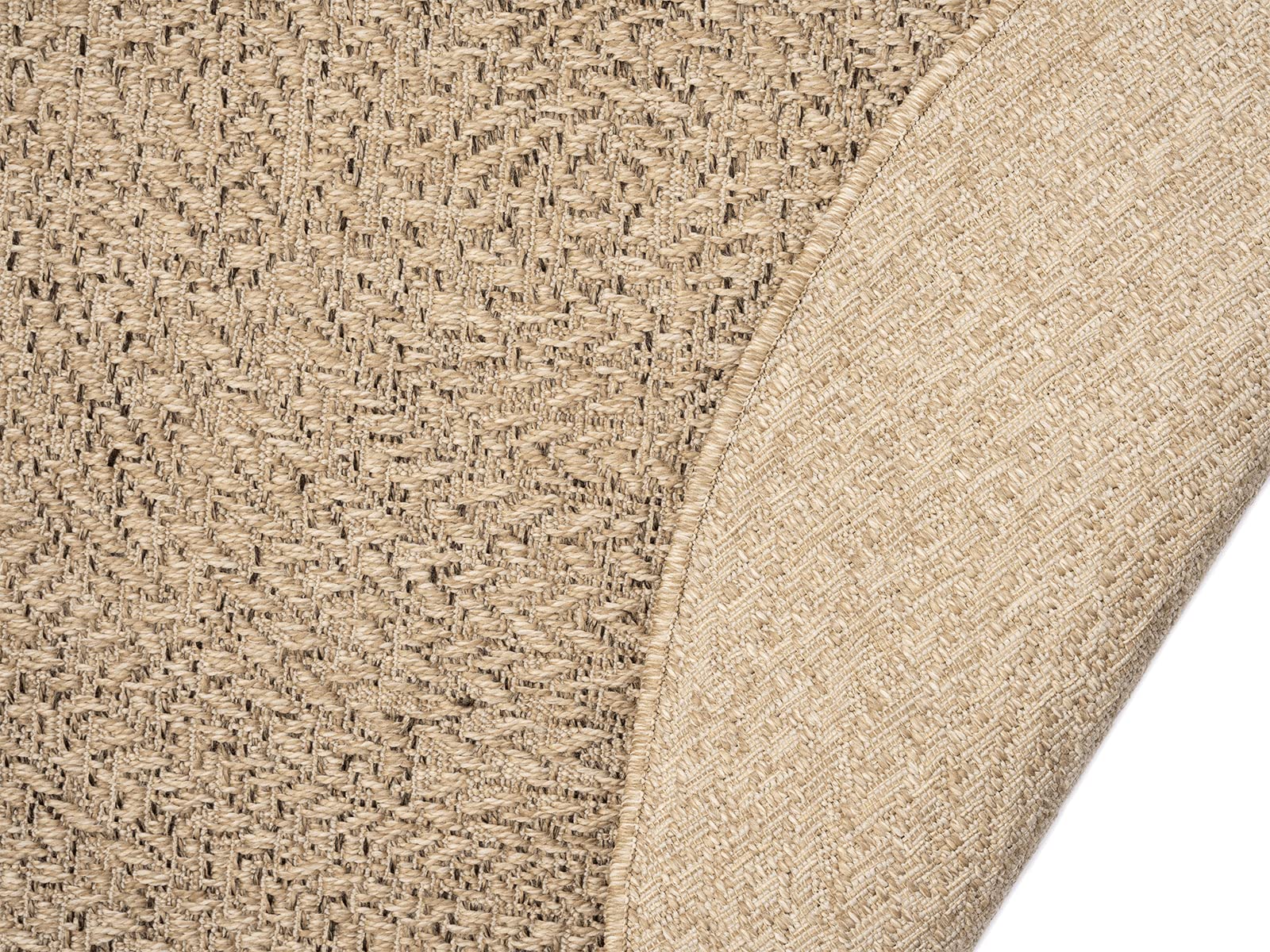 Mia´s Teppiche Soil - Tapis extérieur et intérieur résistant aux intempéries, Aspect Jute Naturel, idéal pour terrasse, Balcon et Jardin, env. 120 cm Rond