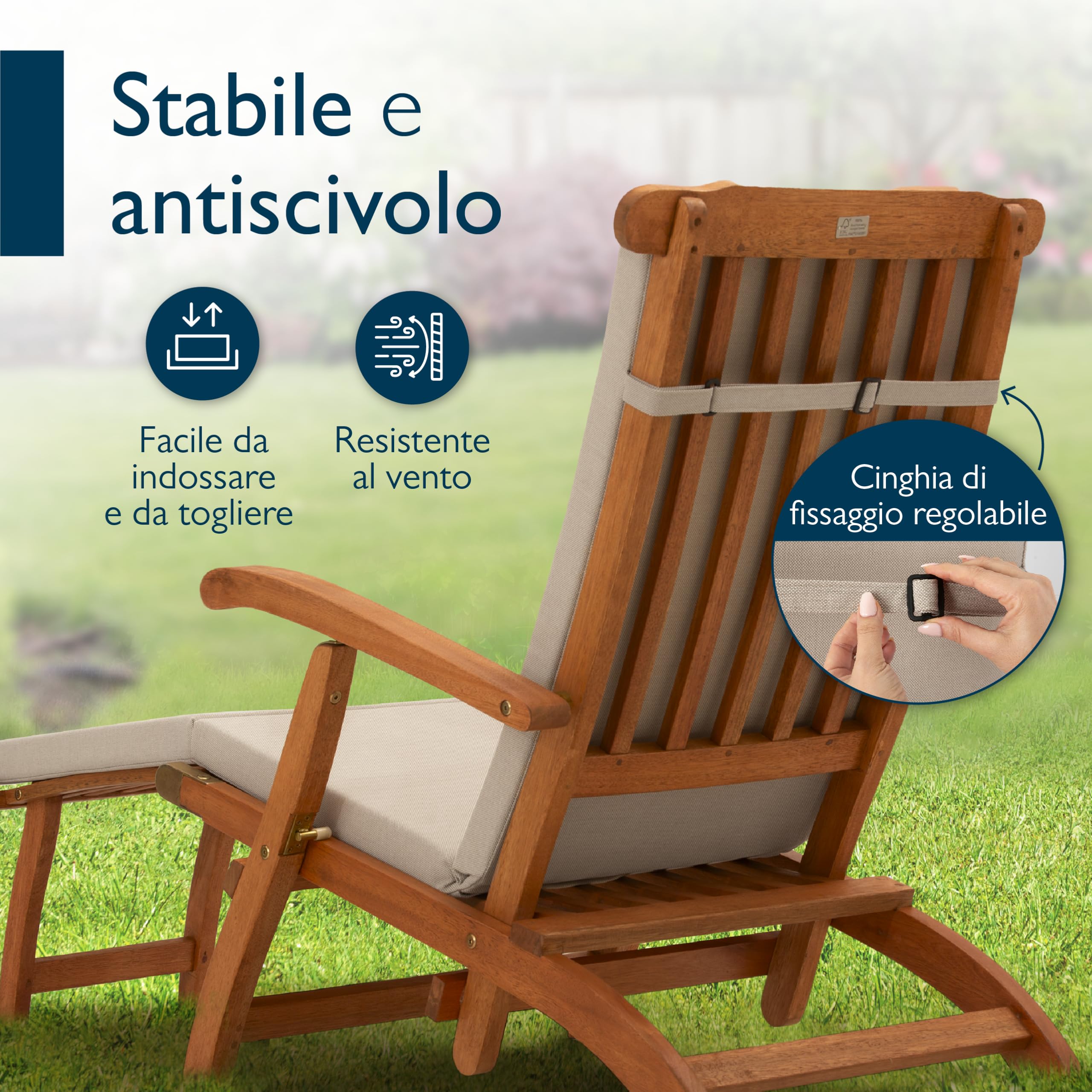 Beautissu Cuscino per sdraio – 175x45 cm imbottitura impermeabile e resistente alle intemperie – Cuscino per lettino ad asciugatura rapida – Cuscino da giardino per esterni – Colore beige