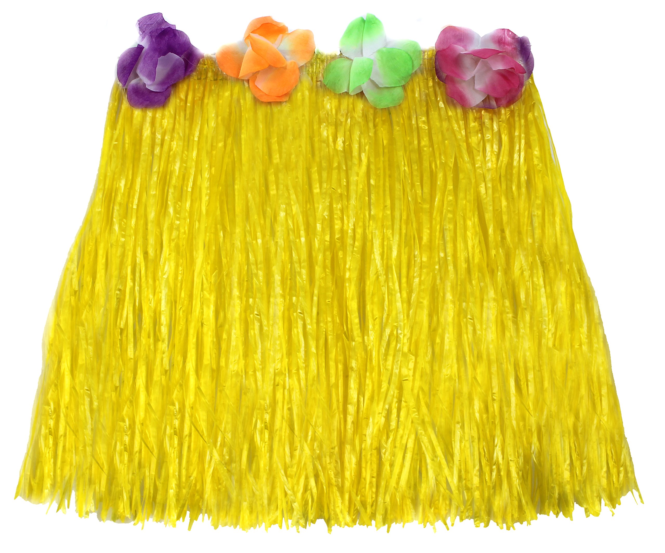 Short Hawaiian Hula Skirt Fancy Dress Many Colours (Yellow)