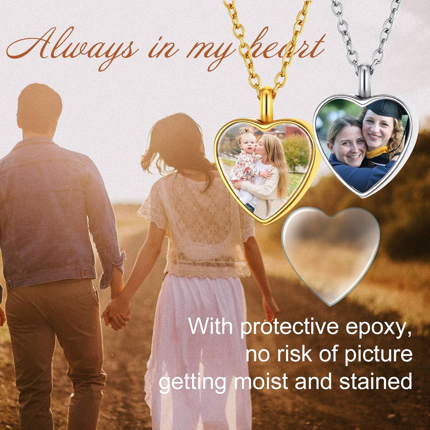 FindChic Customized Heart Shaped Urn Necklaces for Ashes with Custom Picture/Birthstone Stainless Steel/18K Gold Plated Claddagh/Angel Wing Pendant Waterproof Keepsake Cremation Jewelry, with Gift Box