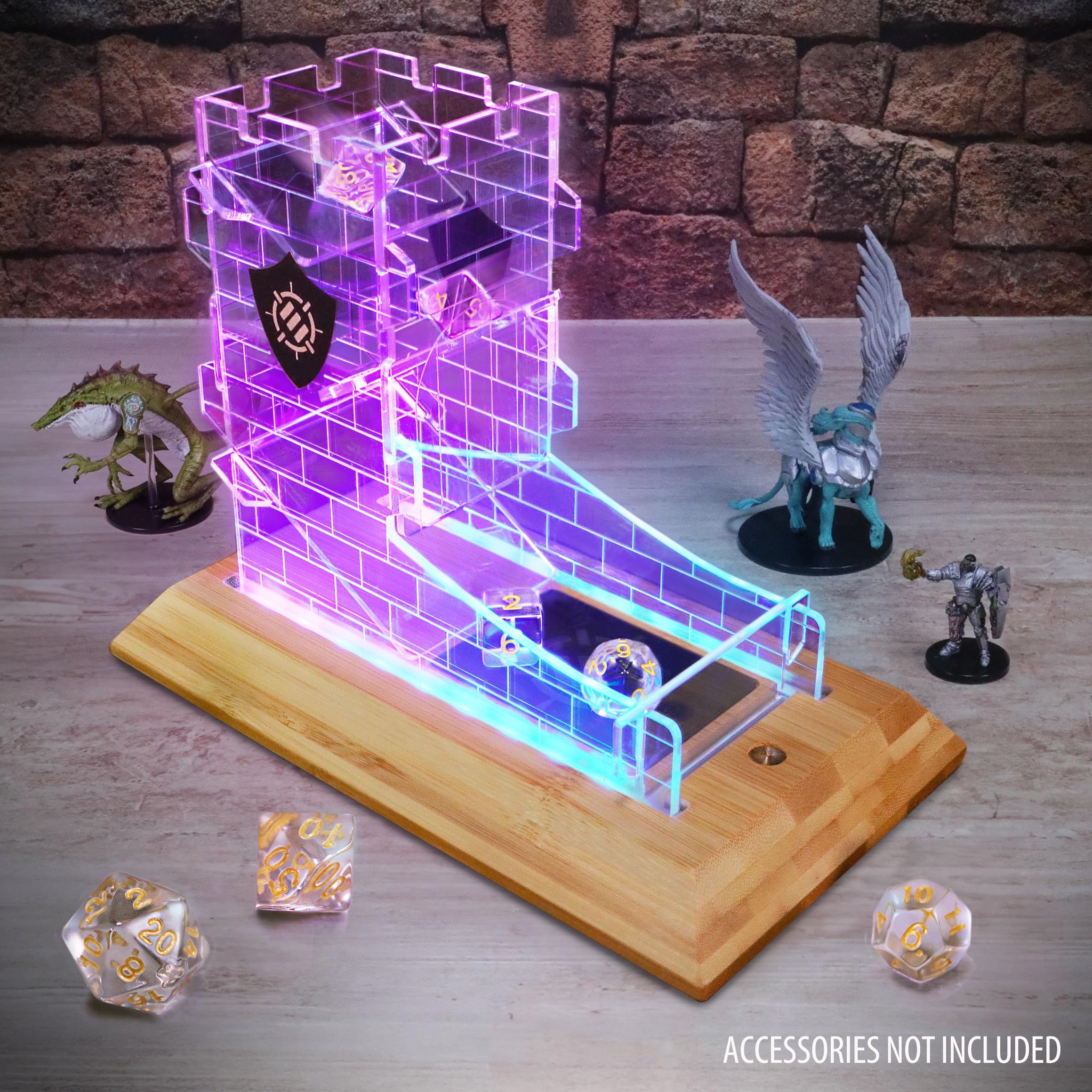 ENHANCE Tabletop LED Dice Tower with 7pc Dice Set for RPG Games, Clear Dice Set - Image 4