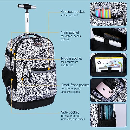 Miniatura 4 de seastig Mochila con ruedas de 18 pulgadas, mochila con ruedas, mochila para computadora portátil, mochila para adultos, niños, viaje escolar,