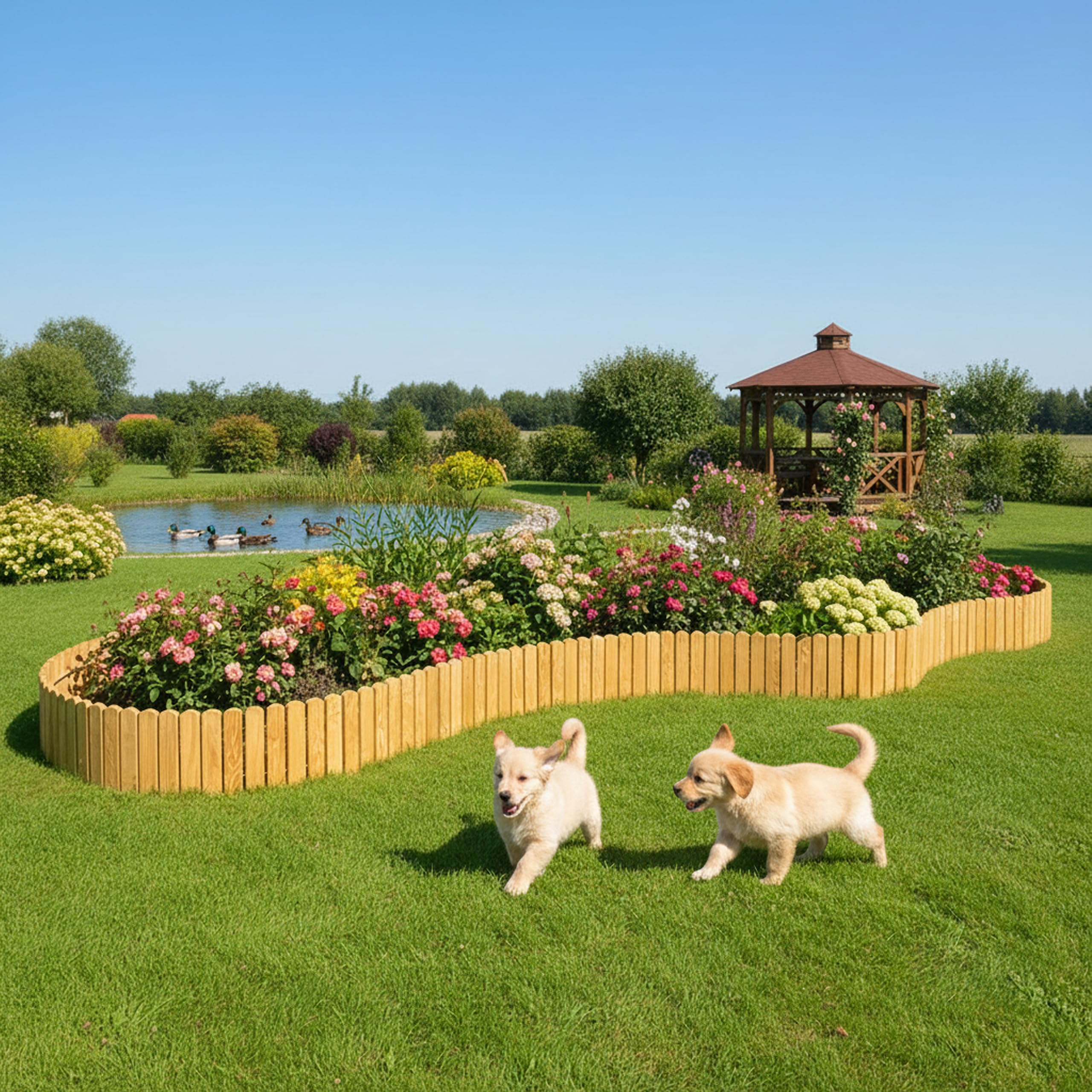 Garronda Rasenkante Beeteinfassung aus Holz flexibel 200 x 10 cm Rollborder für Rasen und Beet Beetumrandung und Beetbegrenzung Gartenzaun zum Stecken Holzzaun GD-0046 (Dunkelbraun)
