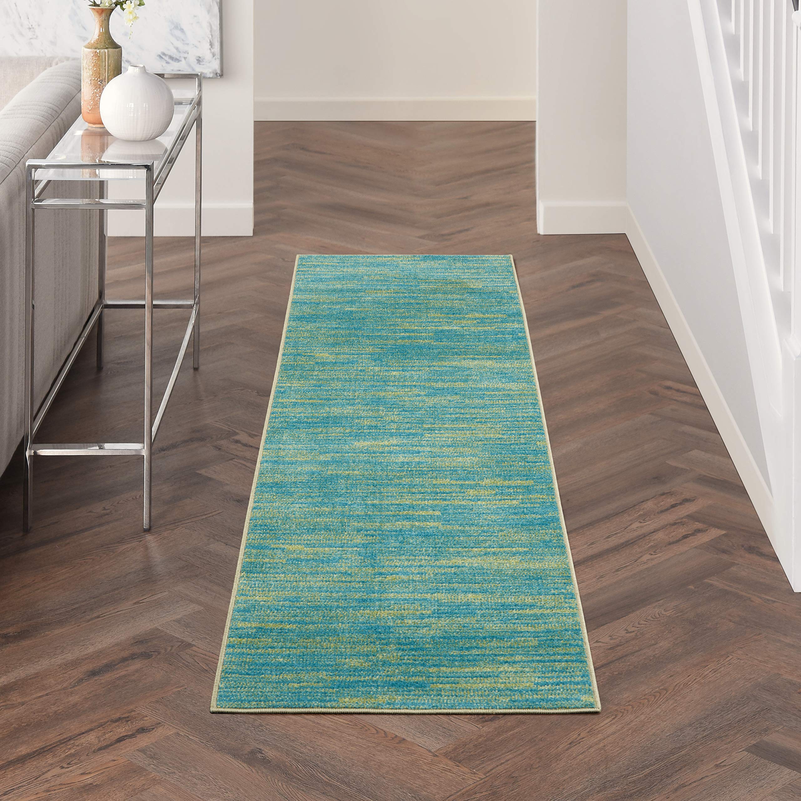 Nourison Home Nourison Essentials Blue Green 2'2" x 20' Area Rug - Easy Clean, Non Shedding, Bed Room, Living Room, Dining Room, Kitchen (20' Runner)