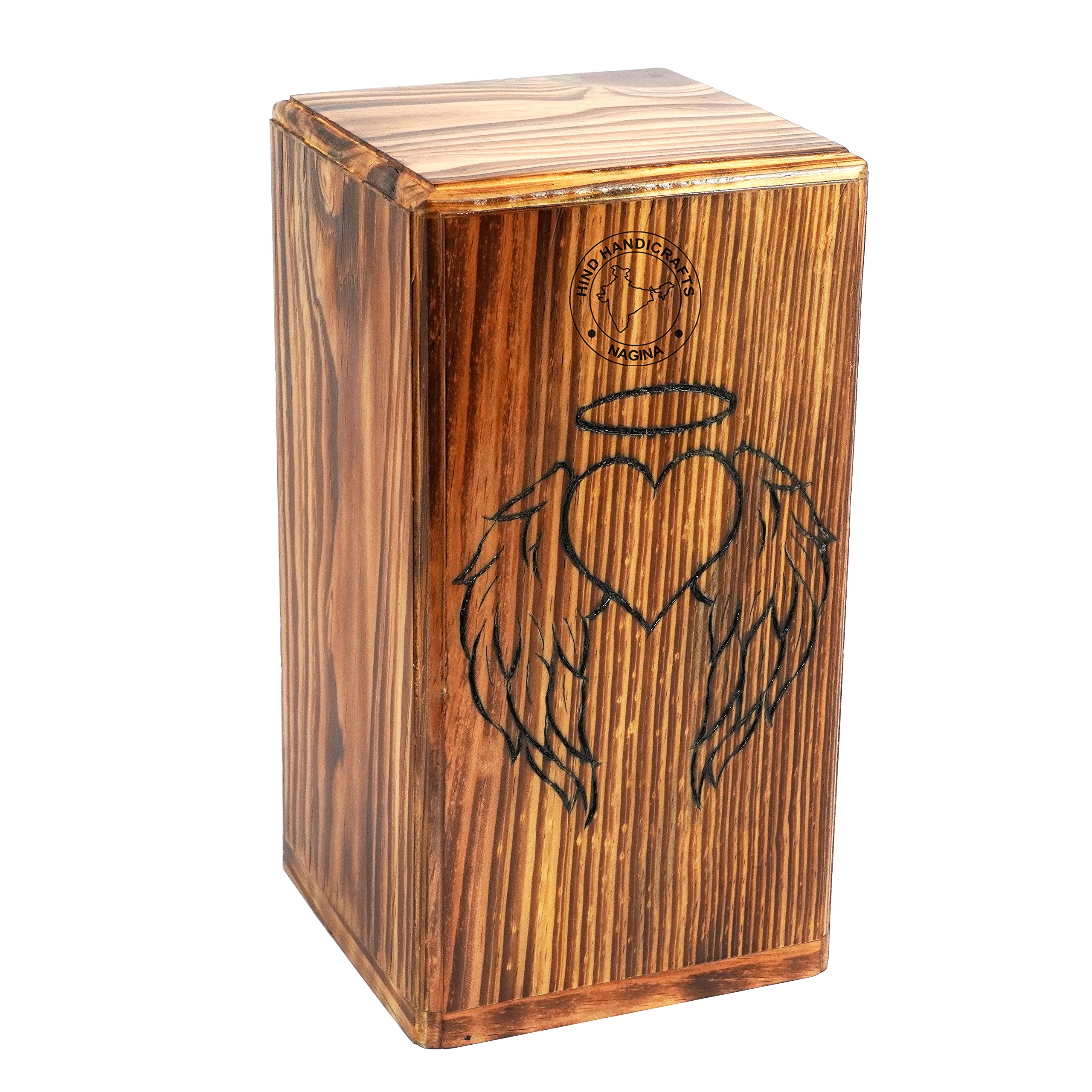 Urne funéraire en bois de pin massif avec aile d'ange sculptée pour columbarium