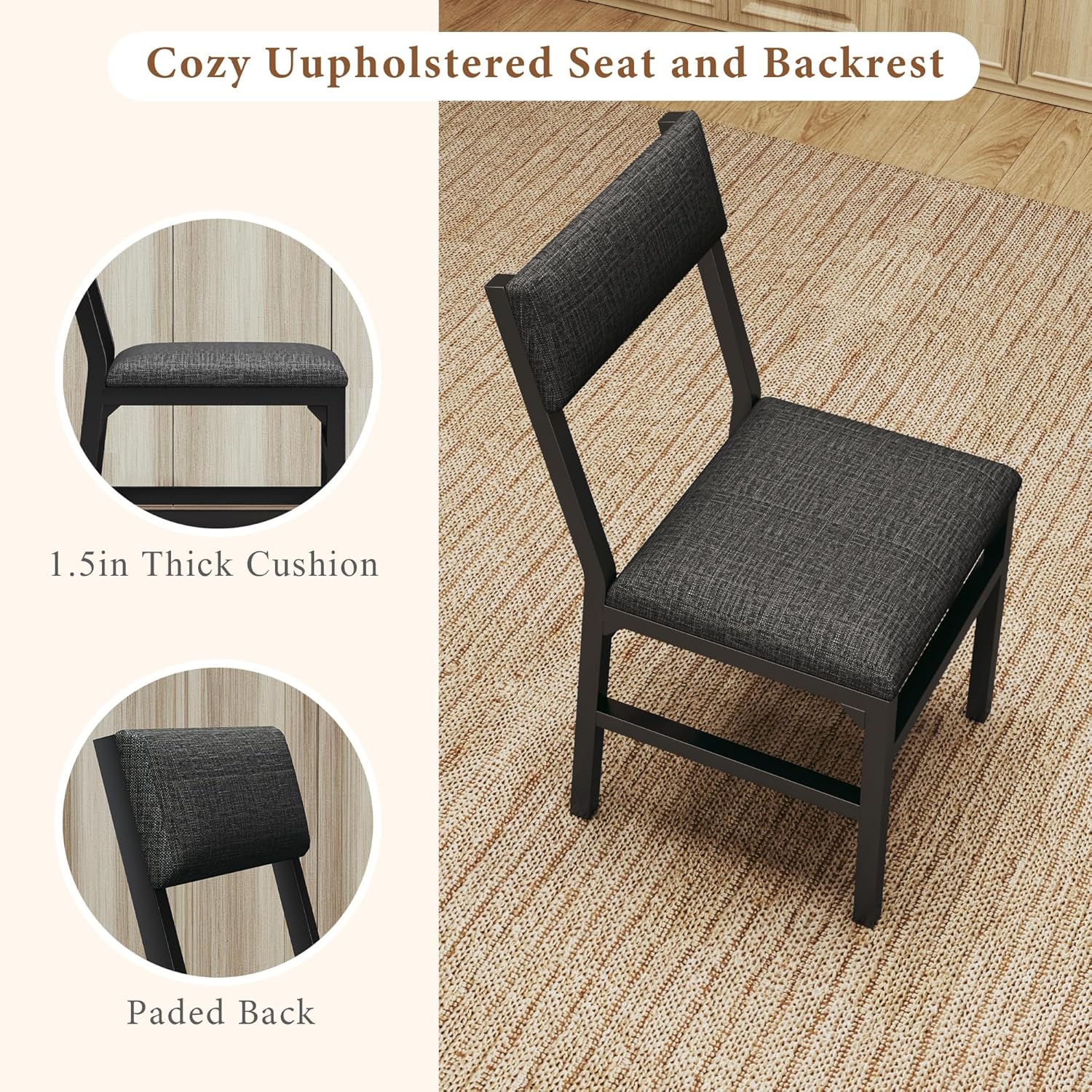 7-Piece Dining Table Set for 4-6, Extendable Kitchen Table Cushion Chairs Set of 6 with 6 Chairs, Rectangle Dining Table with Metal Frame & MDF Board, Grey Oak, for Small Apartment Saving Space