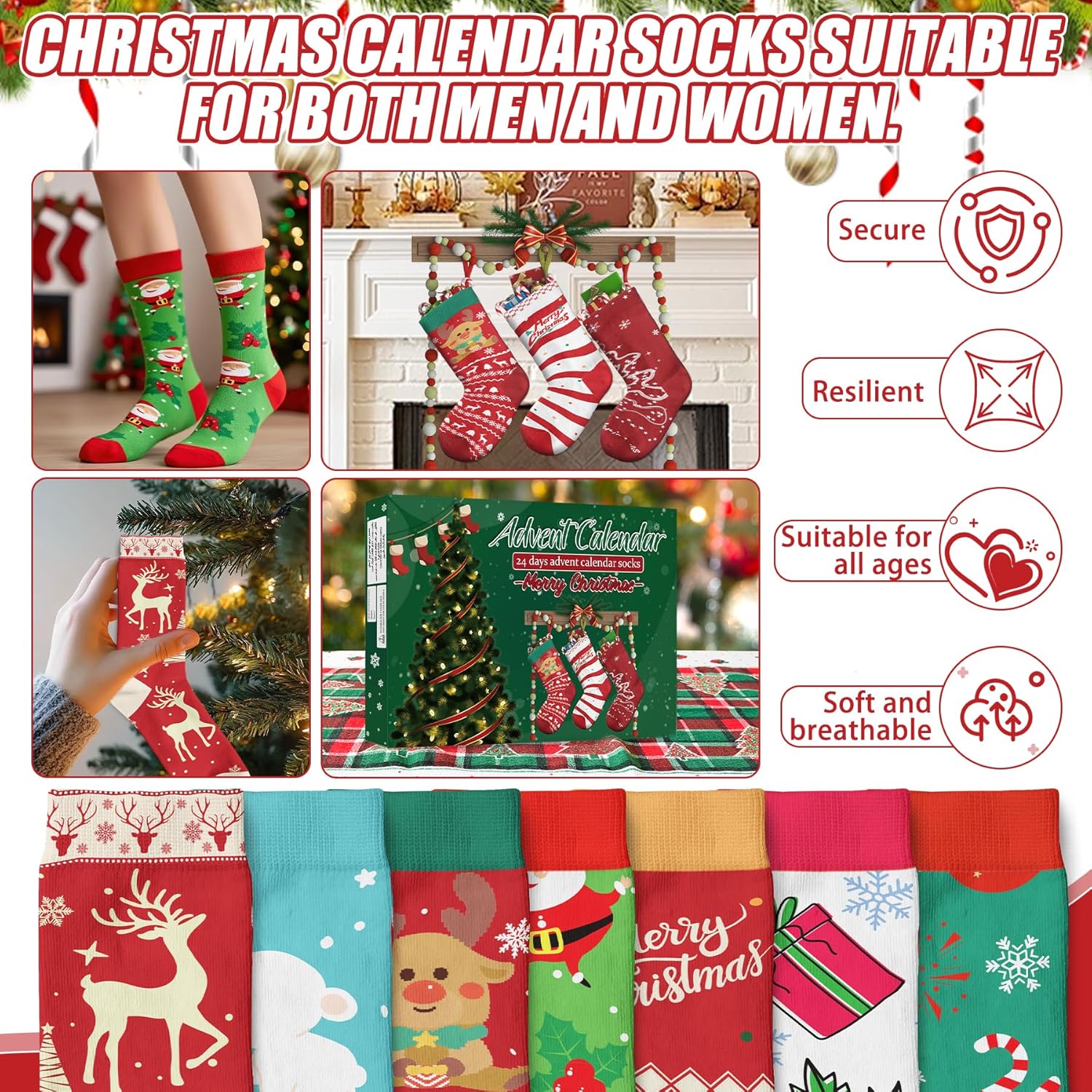 Christmas Advent Calendar 2025-24 Days Christmas Countdown Calendar | 12 Pairs Christmas Countdown Calendar Sock for Men Women Adults Kids, Holiday Surprise Gifts Themed Sock, Family Fun Activity - Image 6