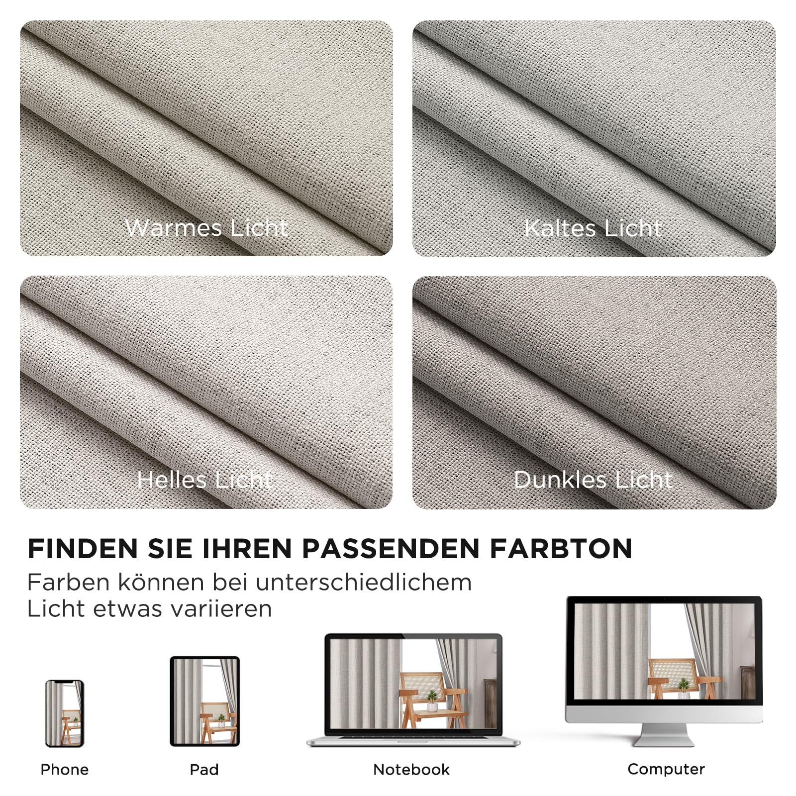 Joydeco 100% Verdunkelungsvorhänge Leinen Gardinen mit Kräuselband 2er Set H137xB132cm Grauweiß – Bild 8