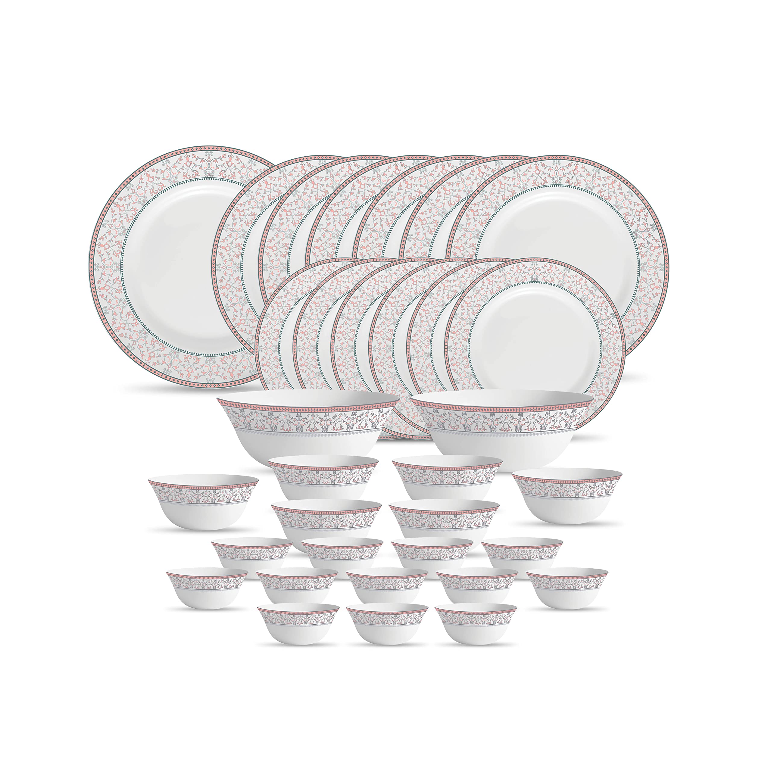 La Opala Diva Sovrana Collection Opal Glass Crockery | for Family of 6 | Dinner Set 33 pcs Moroccan Pink | Plates & Bowls for Dining | Microwave Safe | 100% Vegetarian | Extra Strong | Light & White (B08L3SNLL9) Amazon Price History, Amazon Price Tracker
