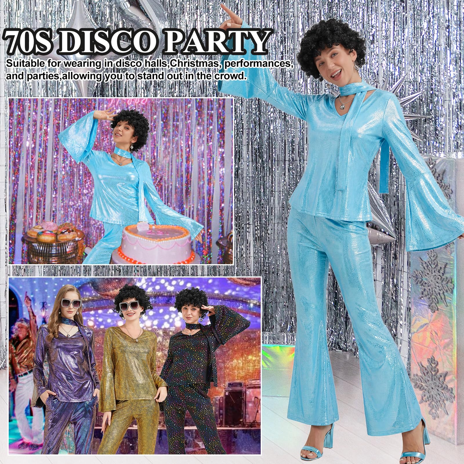 Disfraz Disco Mujer,Disfraz Años 70 Mujer Hippie Disfraces de Carnaval