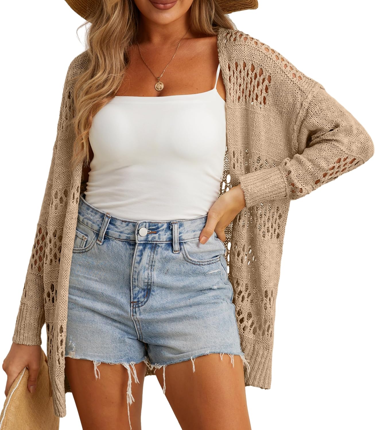 GreCerelle 2025 women summer crochet boho long sleeve lightweight oversized