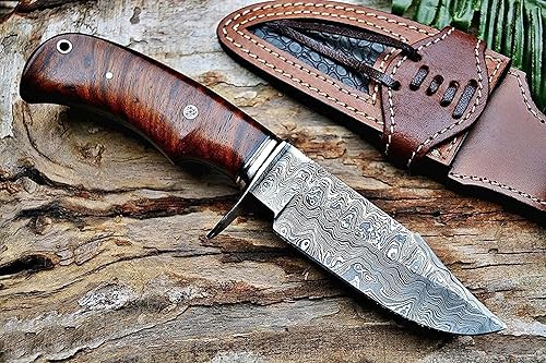 Miniatura 6 de BIGCAT ROAR Cuchillo de caza de Damasco hecho a mano - Cuchillo de caza de hoja fija de espiga completa Bushcraft con funda y mango de madera de