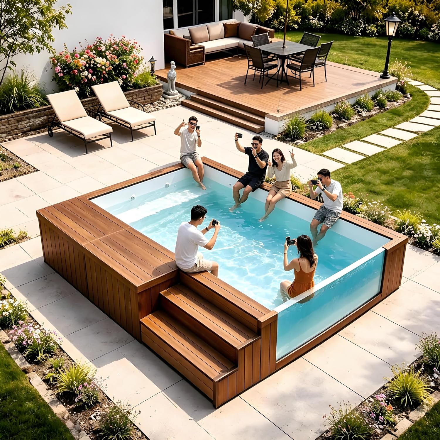 40ft Container Swimming Pool | Prefab Modular Above Ground Pool with Filtration System | No Digging Easy Install Space Saving Backyard Pool for Small Yards Family Adults Commercial Outdoor Homes Use