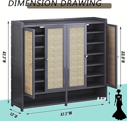 Miniatura 2 de Armario de almacenamiento de zapatos de bambú de 8 niveles para entrada, 38-42 pares de zapatero para armario, armario de almacenamiento de ratán