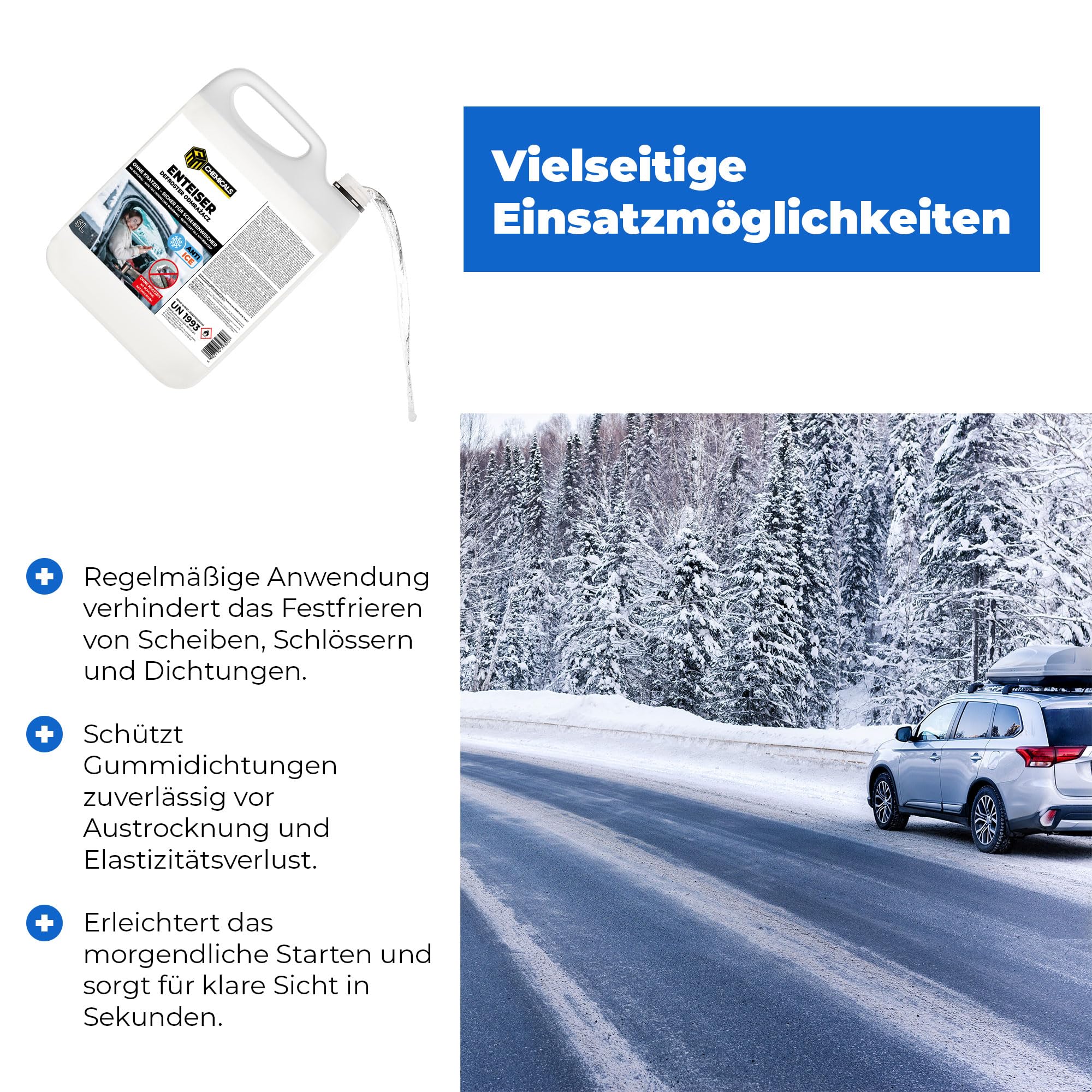 44 x 5L Scheibenenteiser Auto bis –40 °C – Enteiser für Autoscheiben, Türen & Schlösser – Entfernt EIS & Reif in Sekunden – Lack- & Dichtungsschonend – Made in EU