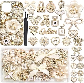 BELICEY Junk Case Charms Elegant Flower Butterfly Charm for Phone Case 3D Bow Heart Bear Junk Phone Case Kit Flatback Pearls Rhinestone for Customizing DIY Craft Accessories