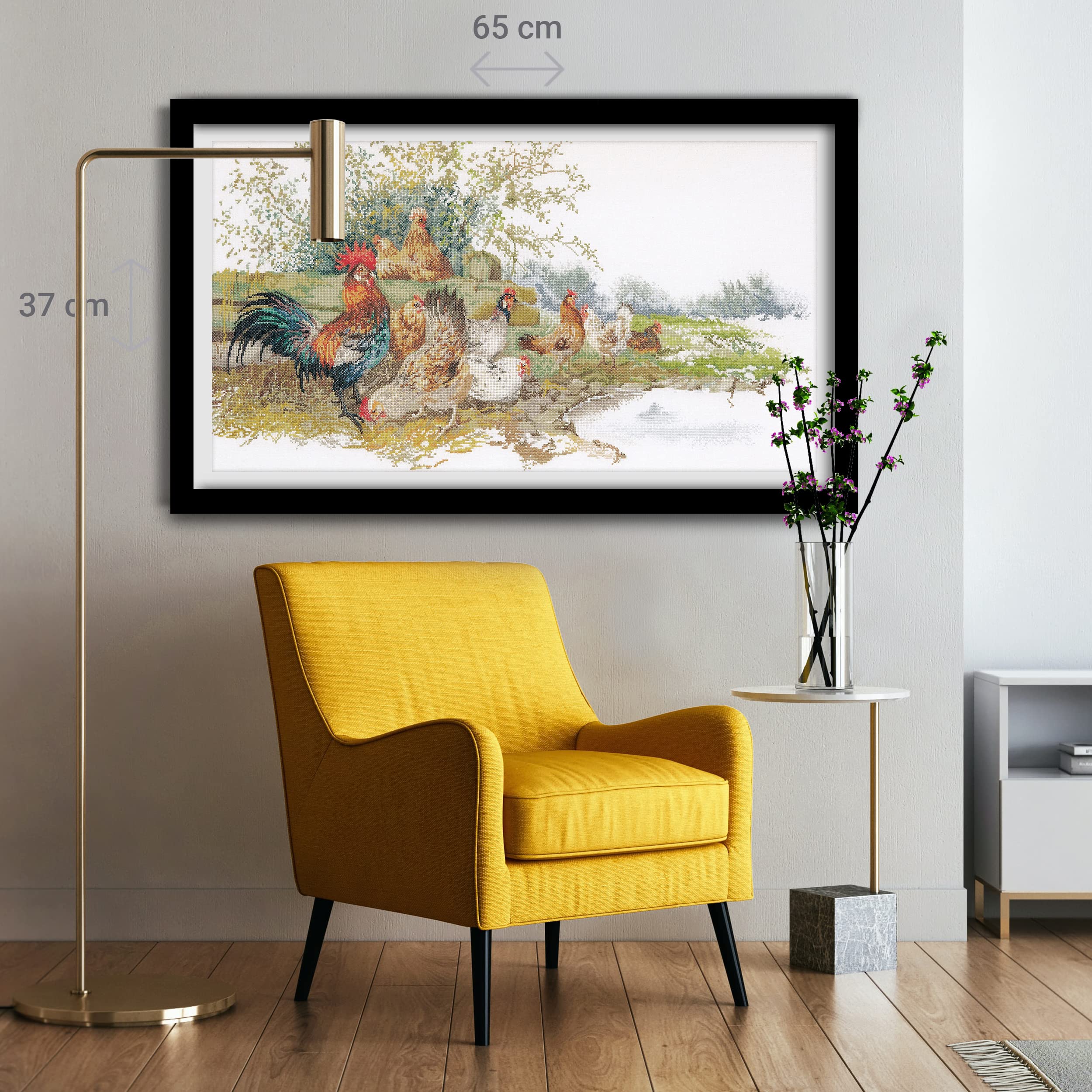 Thea Gouverneur kurczaki na lnianym hafcie krzyżykowym zestaw - 26,75 x 14,5 cala 32 liczby, wielokolorowy, 37 x 68 cm