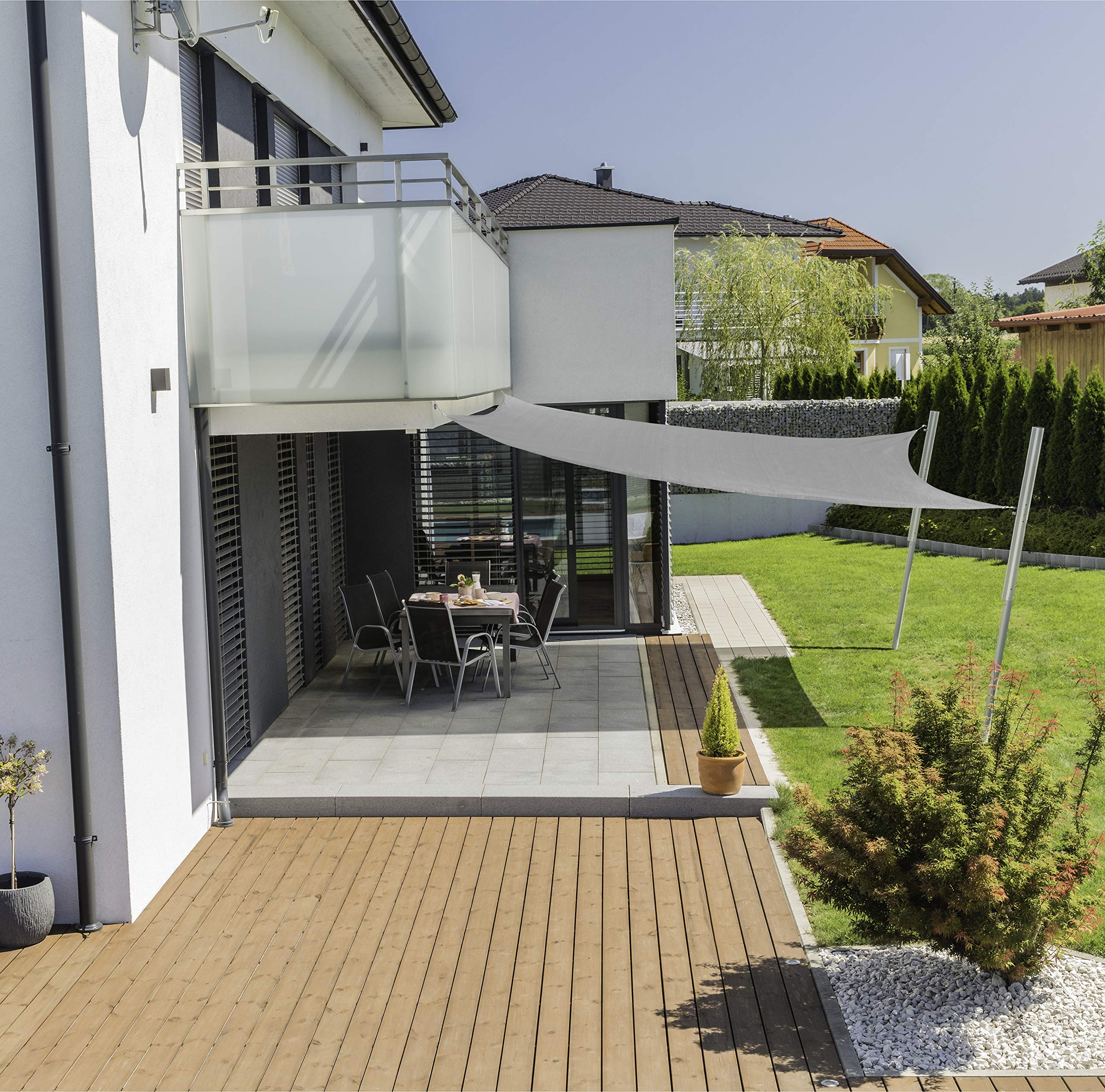 Windhager Sonnensegel Capri Quadrat 4 x 4 m (gleichschenkelig), Sonnenschutz für Garten & Terrasse, UV- und witterungsbeständig, grau Baby