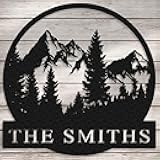 Personalized Mountain Metal Sign, Custom Pine Tree Family Name Signs, Decorative Nature Forest Metal Wall Art - Indoor Home Cabin Decor, Outdoor Address Plaque, Welcome Sign, Housewarming Gift, 8-24'' (F)