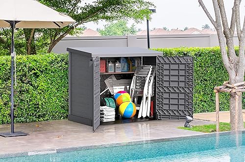 Miniatura 4 de Duramax Cedargrain StoreAway - Cobertizo de plástico para almacenamiento de jardín de 1200 litrostapa plana  Cobertizo para bicicletas de