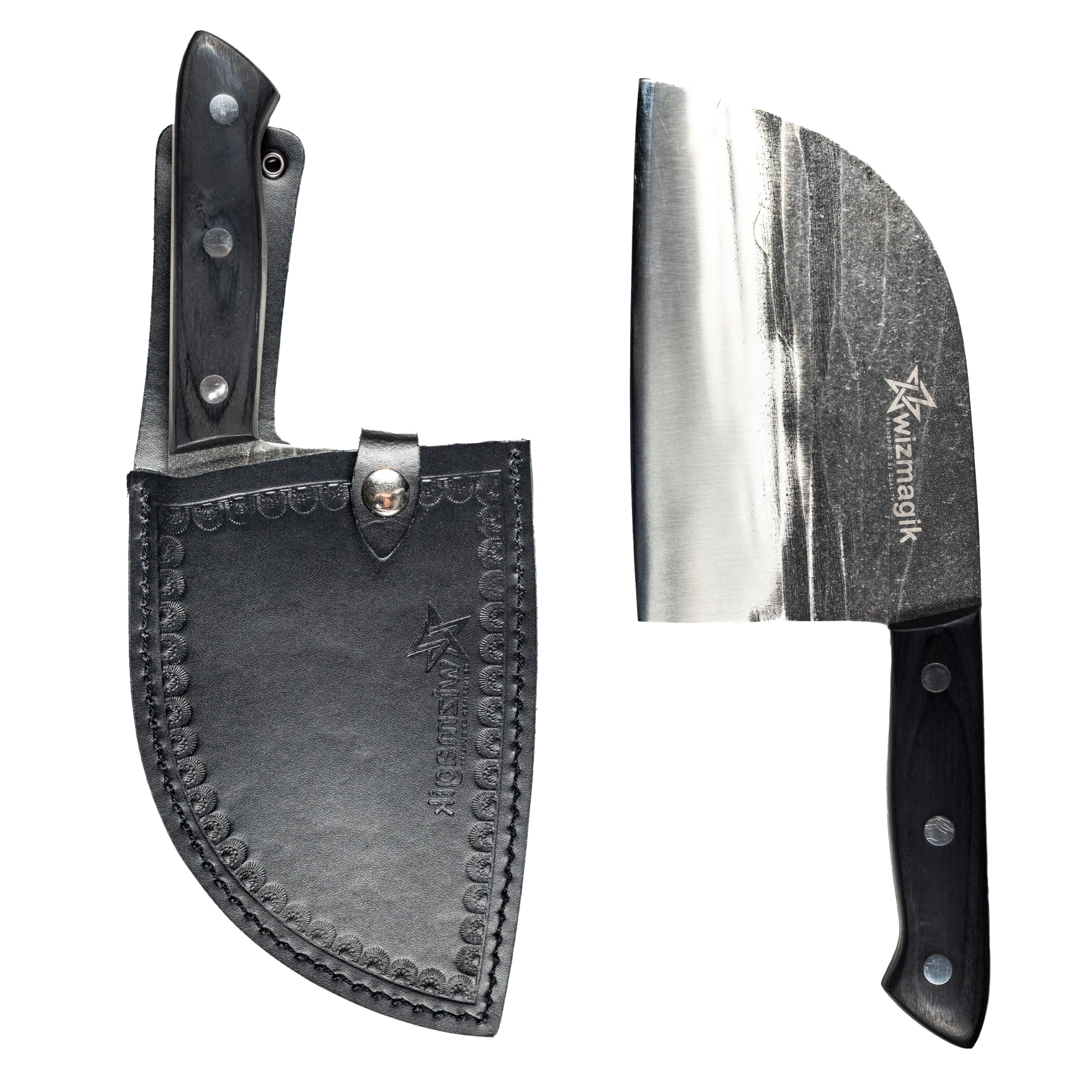 Serbian Chefs Knife - Hand Forged Meat And Vegetable Cleaver Chef Knife -Big Serbian Butchers Cutting Cleaver - Trusted Handmade Professional Chopping Knife With Sheath For Kitchen And Outdoor Cooking