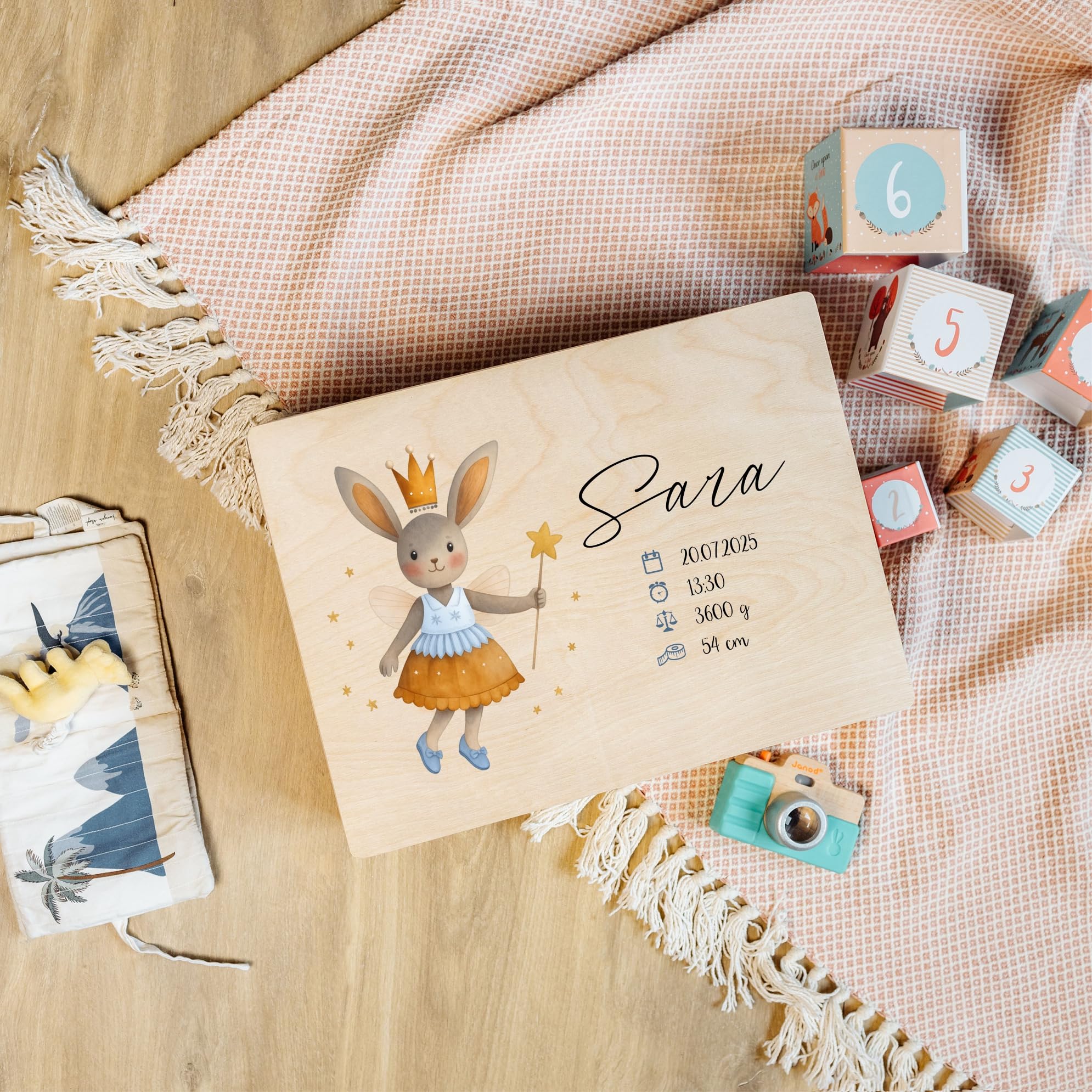 Creative Deco Boîte à Souvenirs Bébé Personnalisé avec Prénom - Animaux de la Forêt | 40 x 30 x 14 cm | Cadeau Boîte à Souvenirs pour Une Naissance pour Fille et Garçon | Boite en Bois avec Couvercle