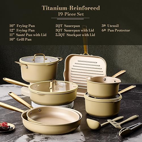 Miniatura 2 de CAROTE Juego de 19 ollas y sartenes, juegos de utensilios de cocina de inducción antiadherentes con mango de acero fundido duradero, ollas y