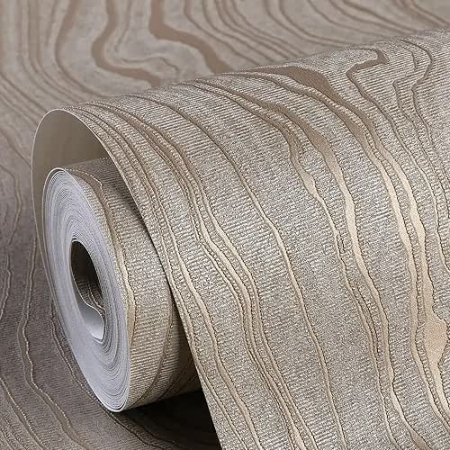 Gold Khaki Wood Peel and Stick Wallpaper Stripe, 20.8" x