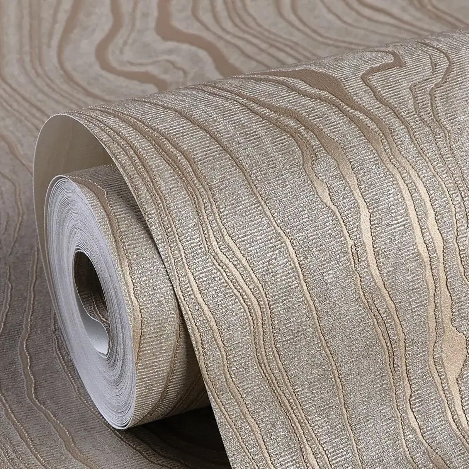 Gold Wood Peel and Stick Wallpaper Stripe Khaki Removable Wallpaper Self Adhesive 3D Contact Paper Wallpaper Vinyl Modern Wallpaper for Bathroom Bedroom 118"x20.8"