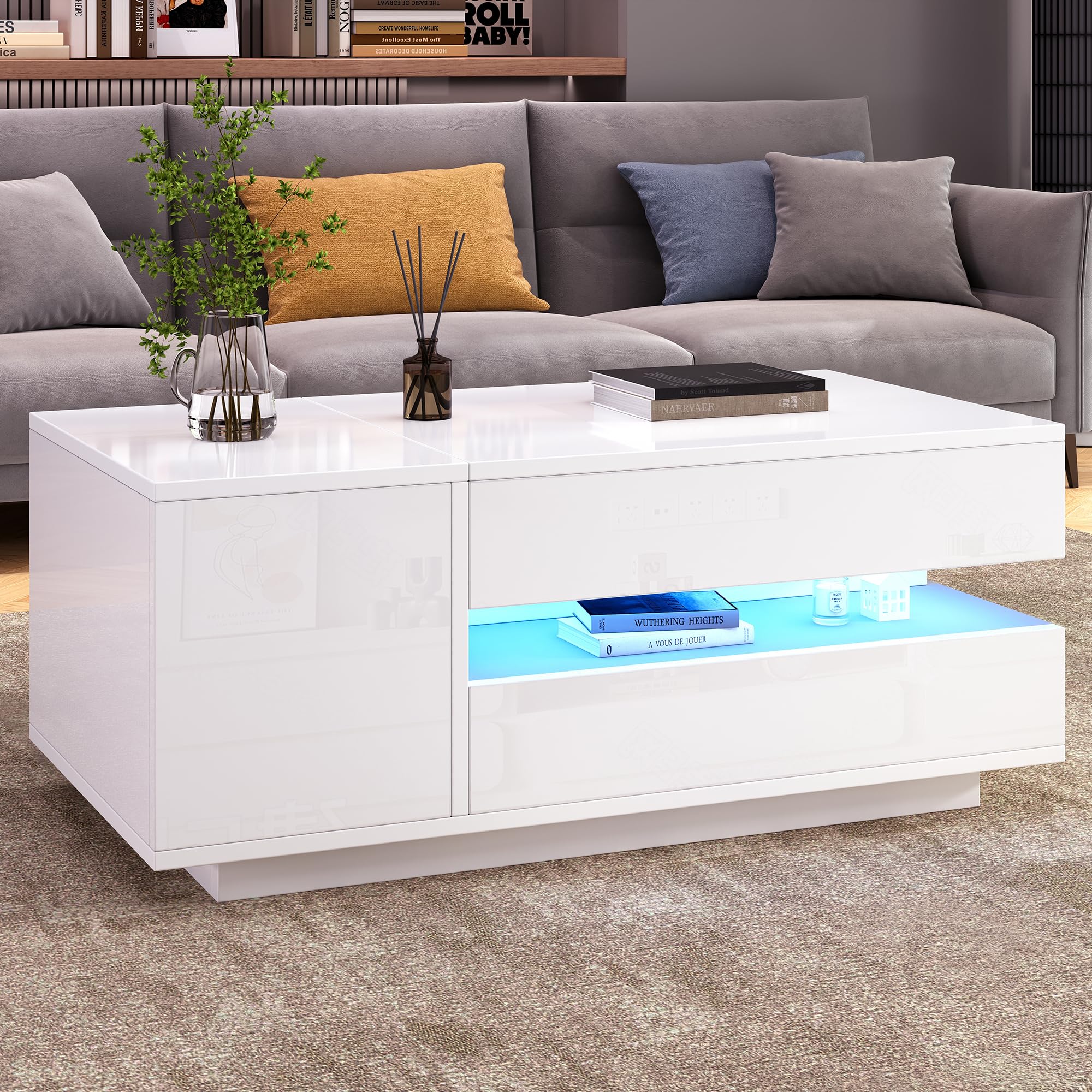 Stolik kawowy z regulacją wysokości 95 x 50 cm | stolik do sofy, LED