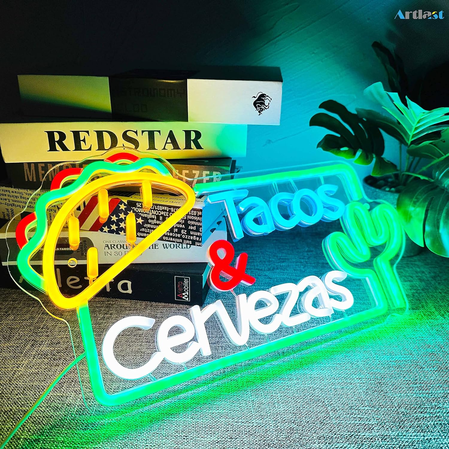 Neon Sign - Tacos & Cervezas LED Neon Light Mexican Food Neon Lights Street Food LED Sign Decor Shop Business Neon Decoration Gift for Taco Lover