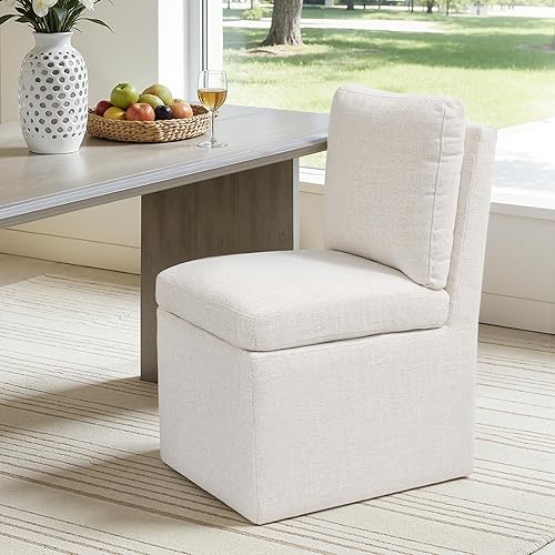 SUBRTEX Sillas de comedor con ruedas, sillas tapizadas para comedor, silla de sofá individual de acento, sillas de sala de estar de tela de lino,