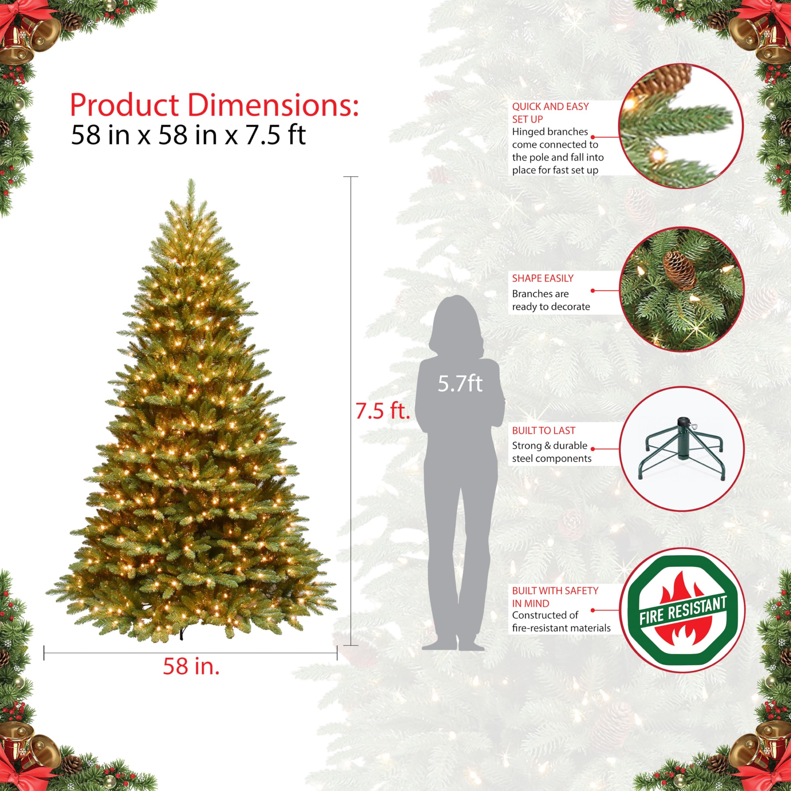 Amazon.com: Puleo International 7.5ft Pre-Lit Full Fraser Fir