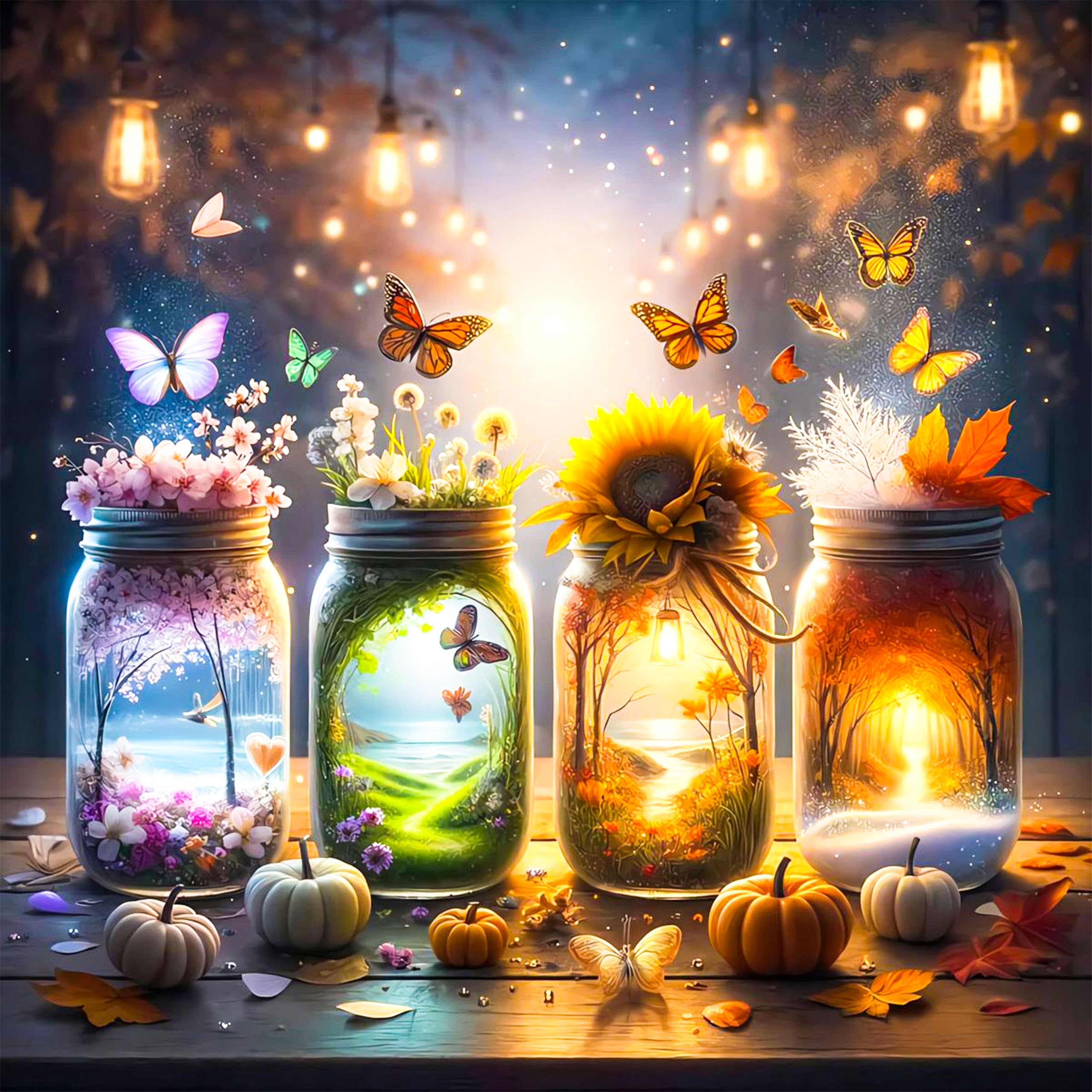 Diamond Art Kits Adults, Flower Bottle & Four Seasons, 35 x 35 cm โ image 1