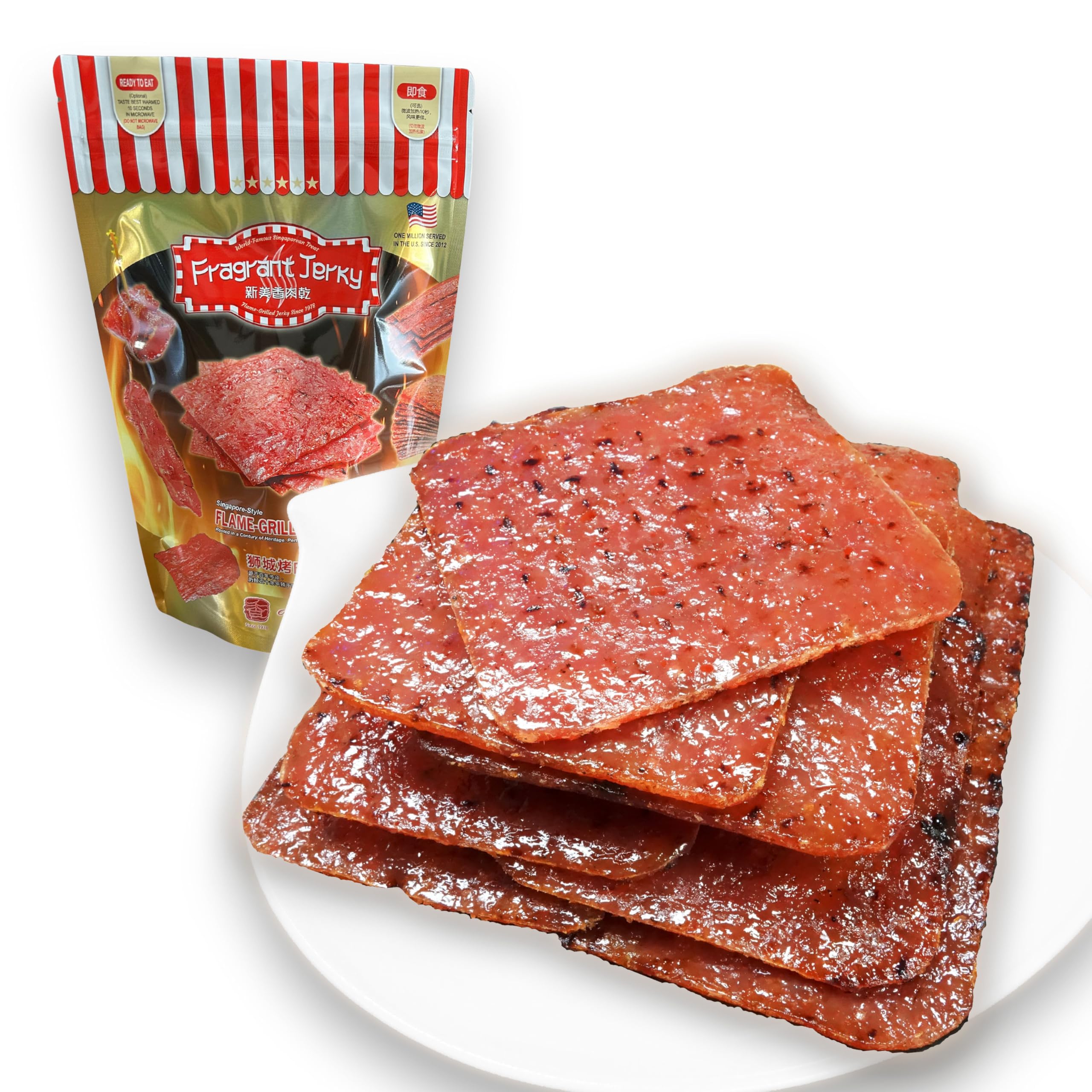 Singapore Street Food, Fire-Grilled Tender Pork Jerky (Original Flavor - Square Shaped 12oz) *Fresh Grilled to Order *Shipped the Same Day *L.A. Times "Handmade Gift" Winner