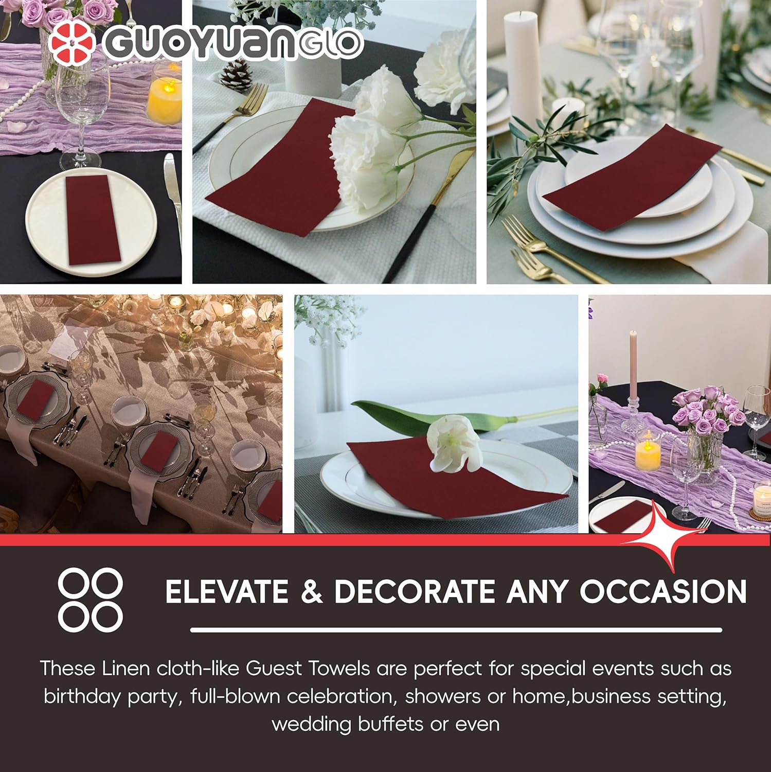 Disposable Paper Napkins Linen Feel Burgundy Dinner Napkins Guest Towels Cloth Like Npakins For Bathroom,Party, Weddings and Events-12" x 17",100 Pack